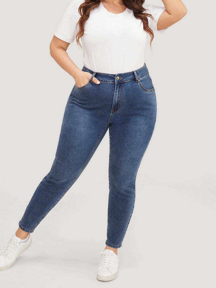 Skinny Very Stretchy High Rise  Medium Wash Ankle Jeans