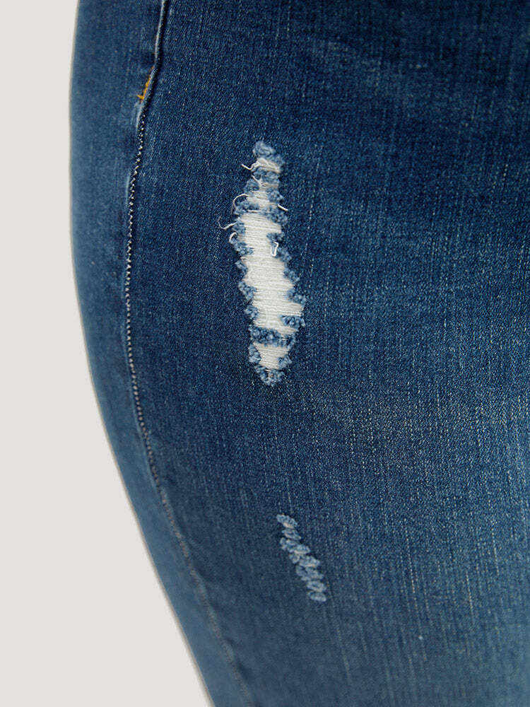 Very Stretchy High Rise Medium Wash Ripped Jeans