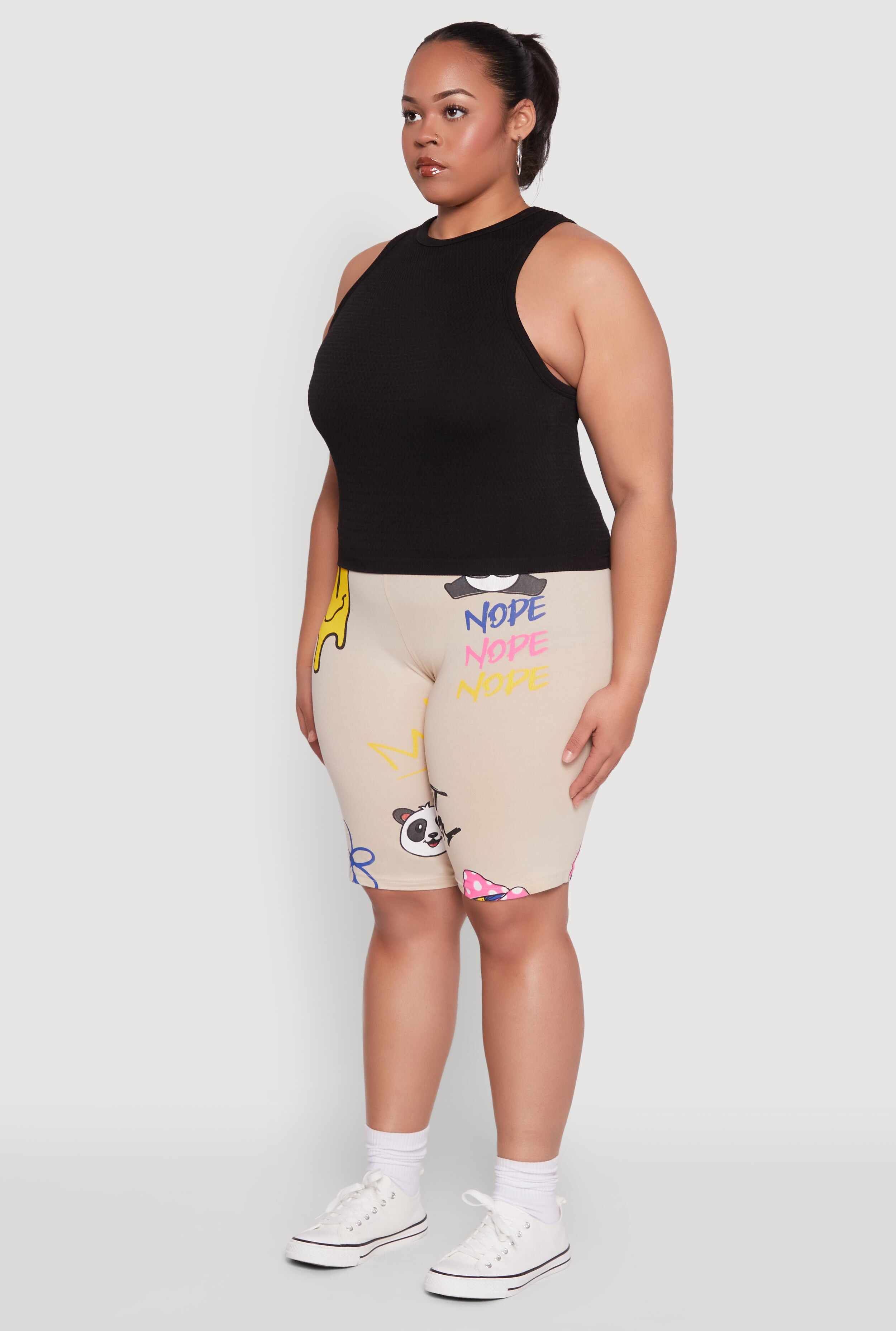 Plus Size Nope Graffiti Graphic Biker Shorts