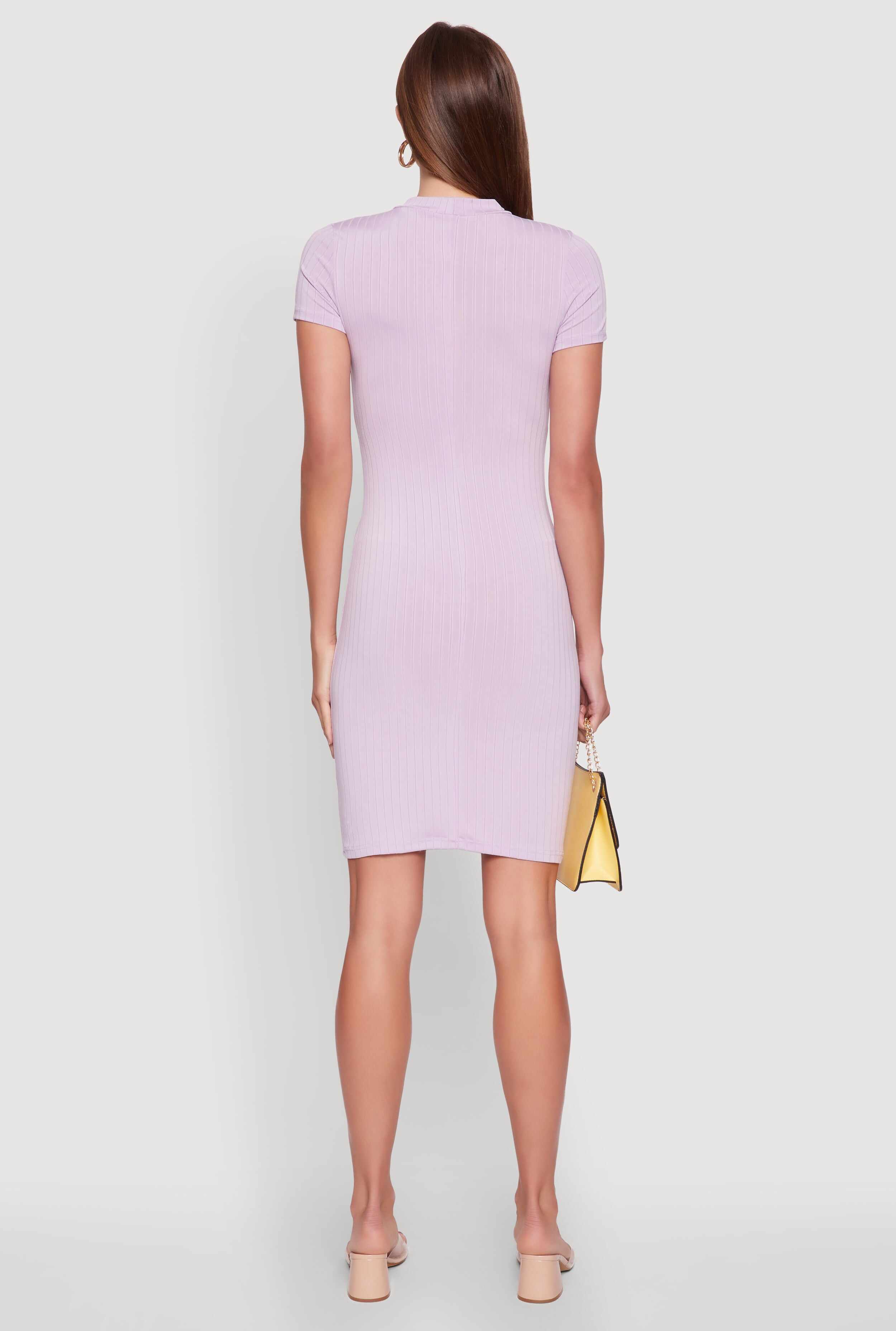Daisy Rib Knit Mock Neck T Shirt Dress