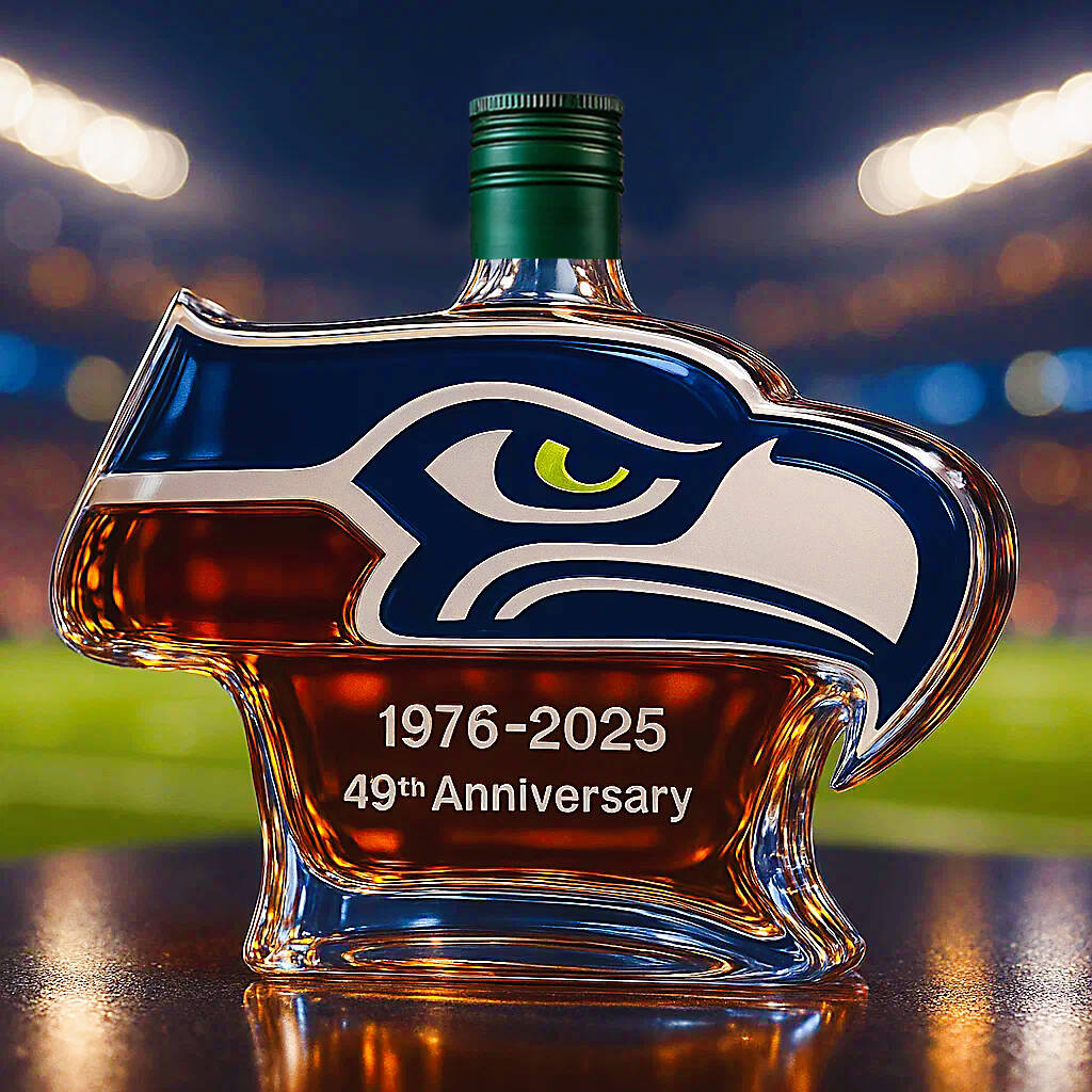 Seattle Seahawks 49th Anniversary Whiskey Bottle