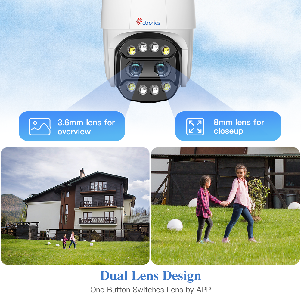【2nd item $19.99】Ctronics 6X Hybrid Zoom Outdoor Surveillance Camera with Dual Lens