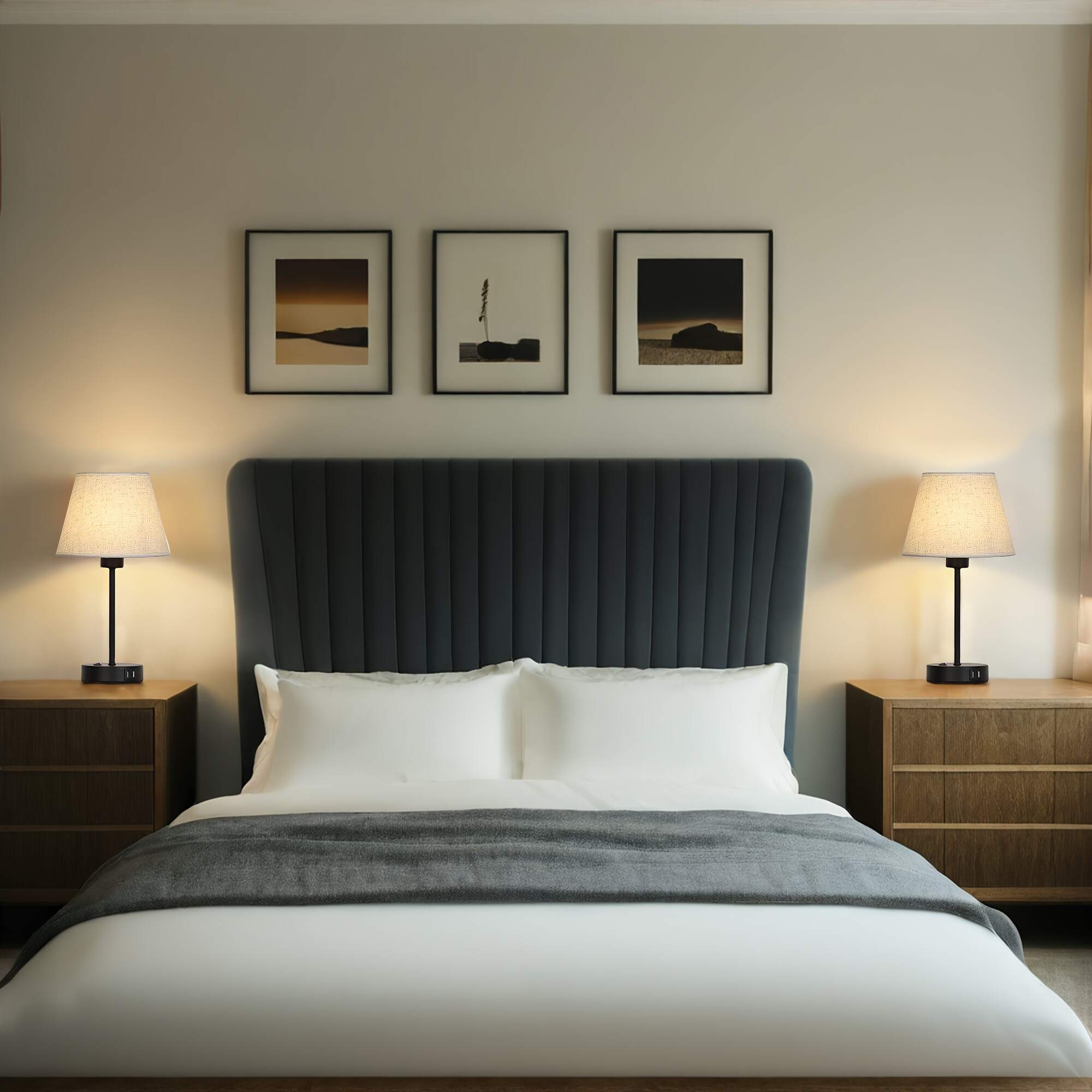 Modern Table Lamps Set Of 2 with Dual USB Charging Ports - Perfect for Bedroom, Living Room, Study Room