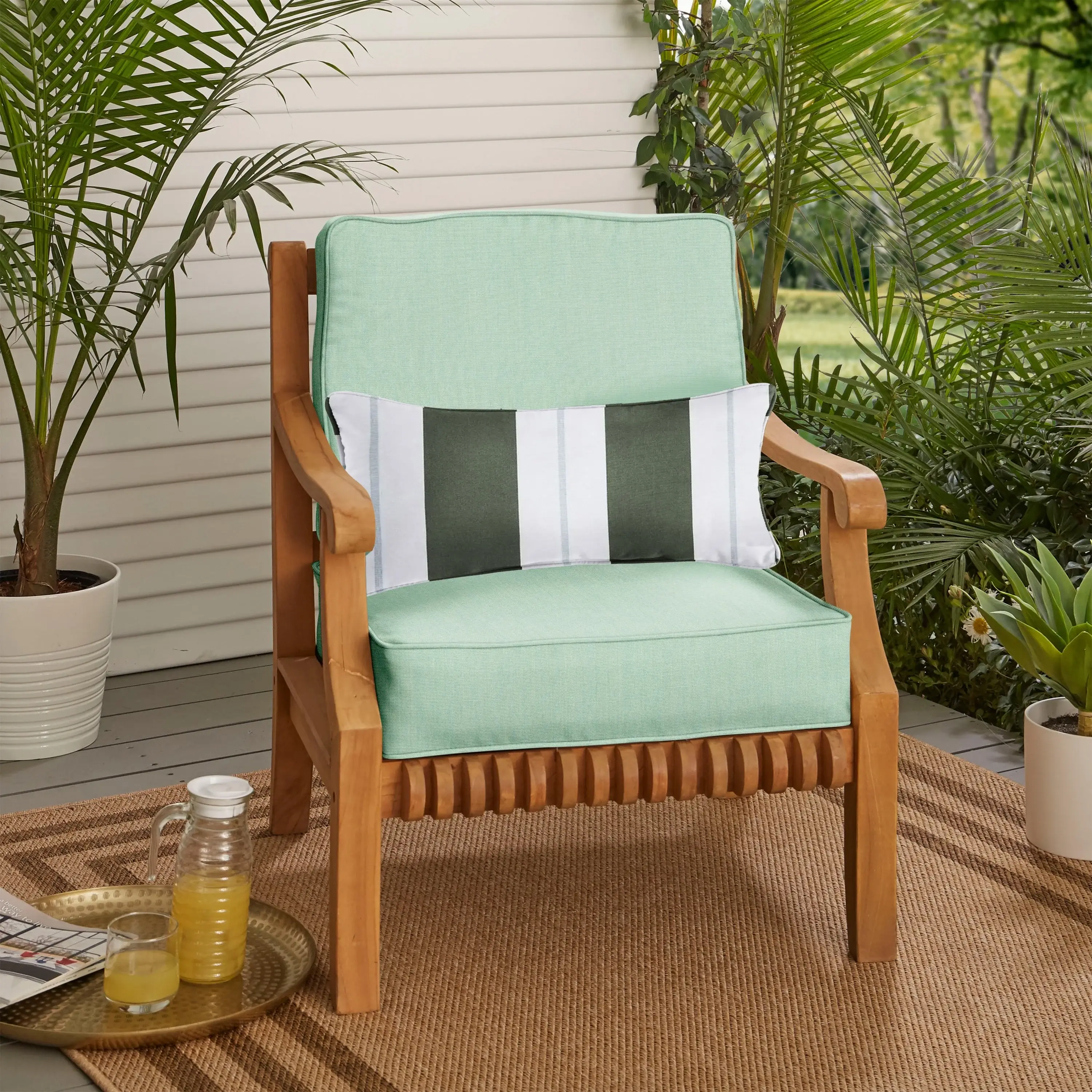 Sorra Home Oakley Sunbrella Solid Indoor/ Outdoor Corded Chair Cushion Set and Lumbar Pillow