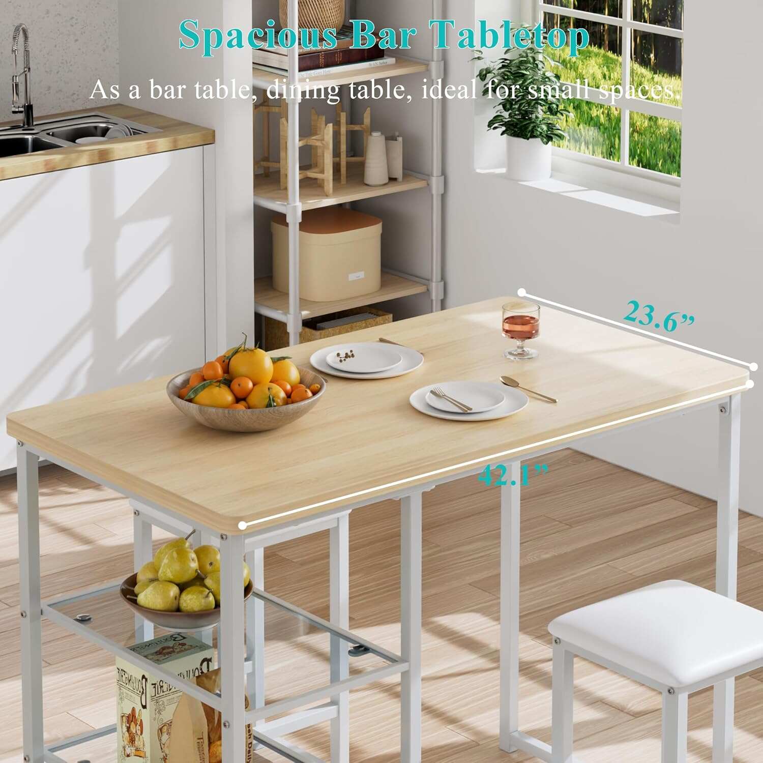 VECELO Small Bar Table and Chairs Set for 2