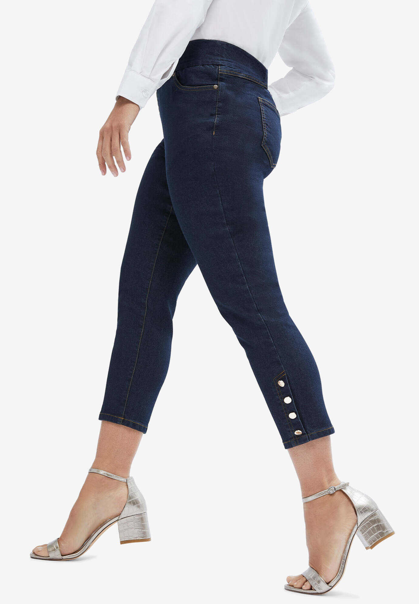 Comfort Waist Stretch Denim Side Button Ankle Jean
