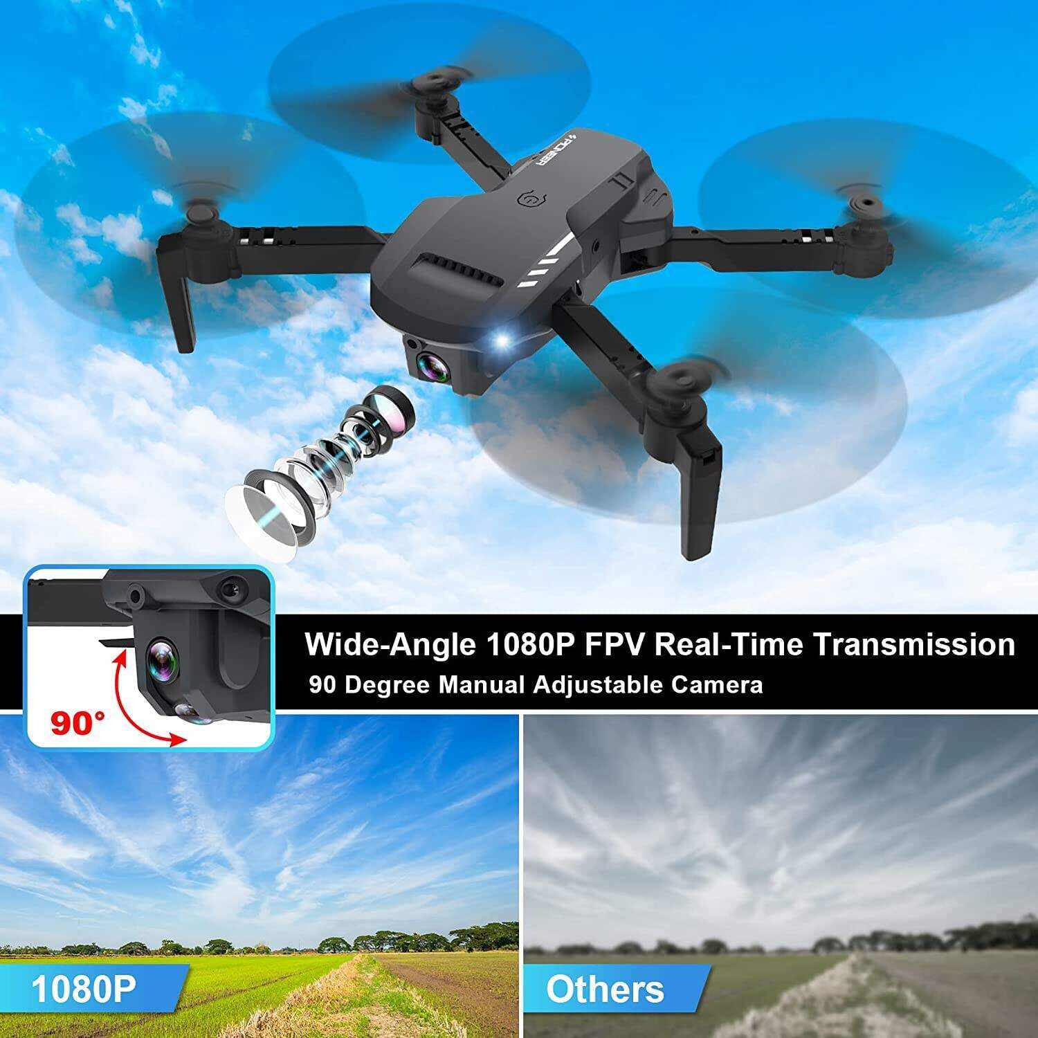 Mini Drone with Camera - 1080P HD FPV Foldable Drone with Carrying Case, 2 Batteries, 90° Adjustable Lens, One Key Take Off/Land, Altitude Hold, 360° Flip, Toys Gifts for Kids and Adults