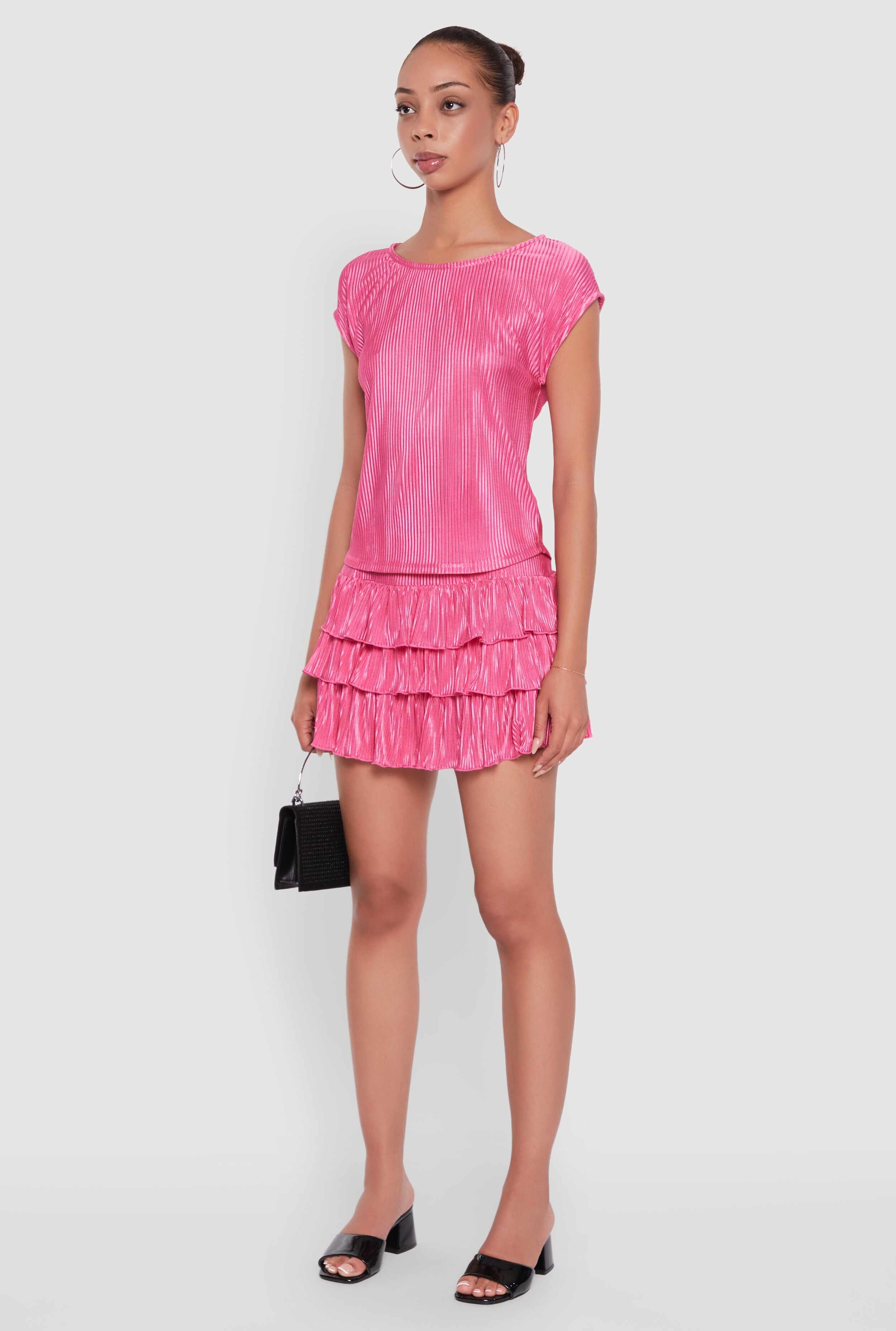 Plisse High Neck Cap Sleeve Top