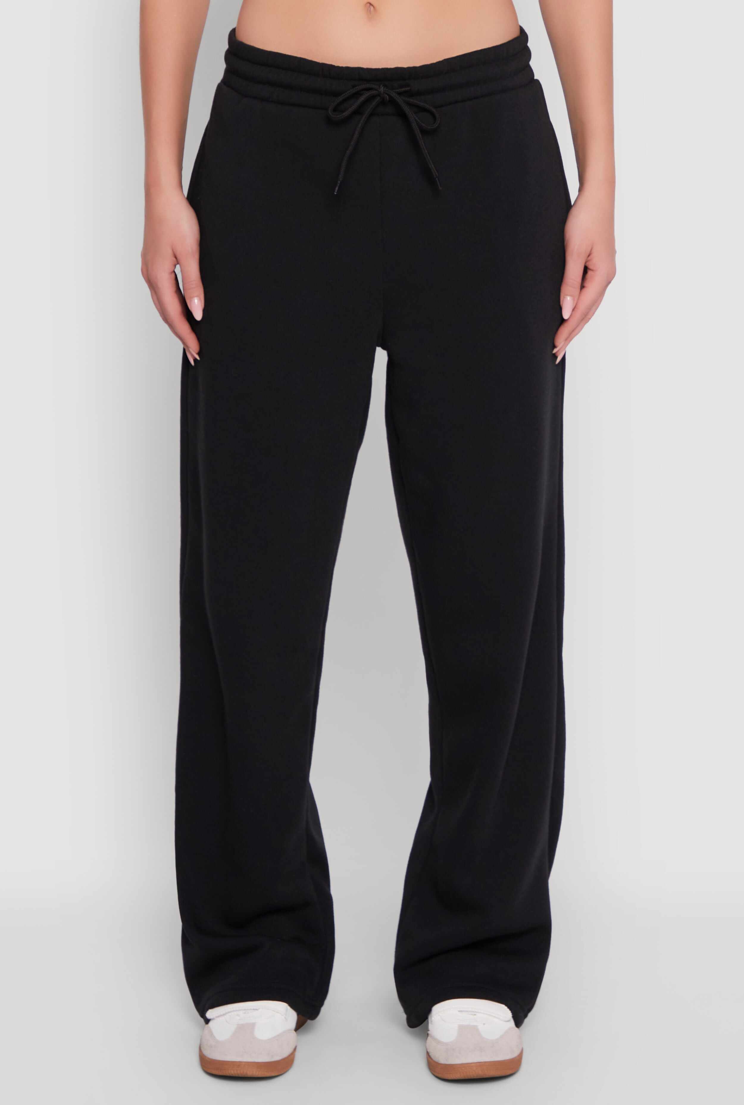 Fleece Lined Drawstring Waist Wide Leg Pants