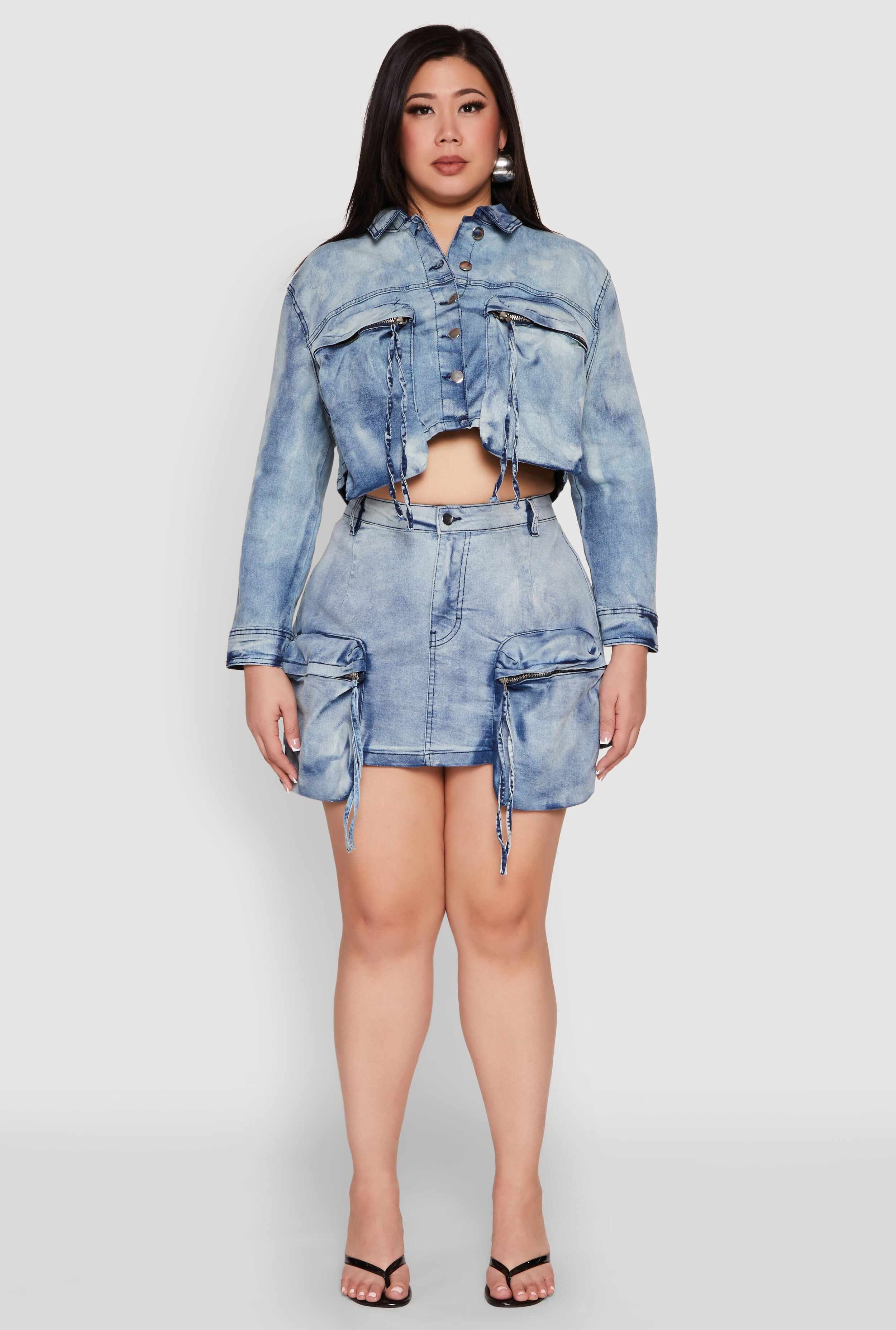 Plus Size Spoon Jeans Oversized Cargo Pocket Skirt