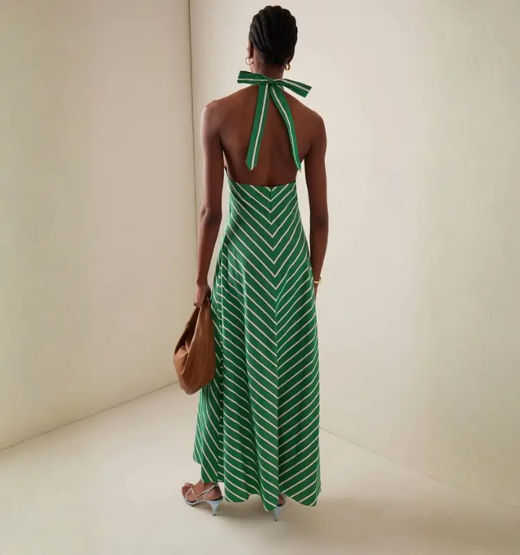 Halter Striped Print Midi Dress