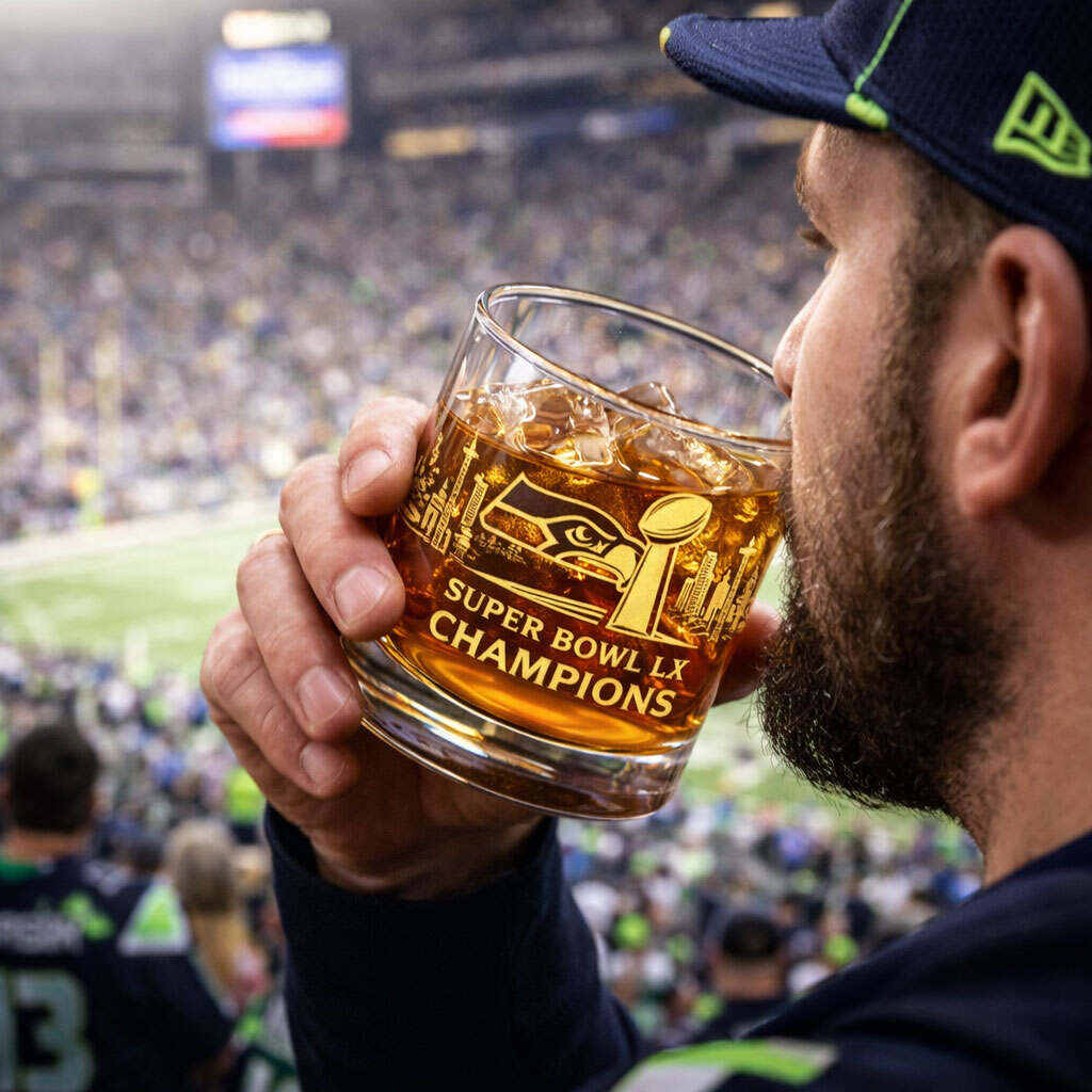 Seahawks Super Bowl LX Champions Whiskey Glass