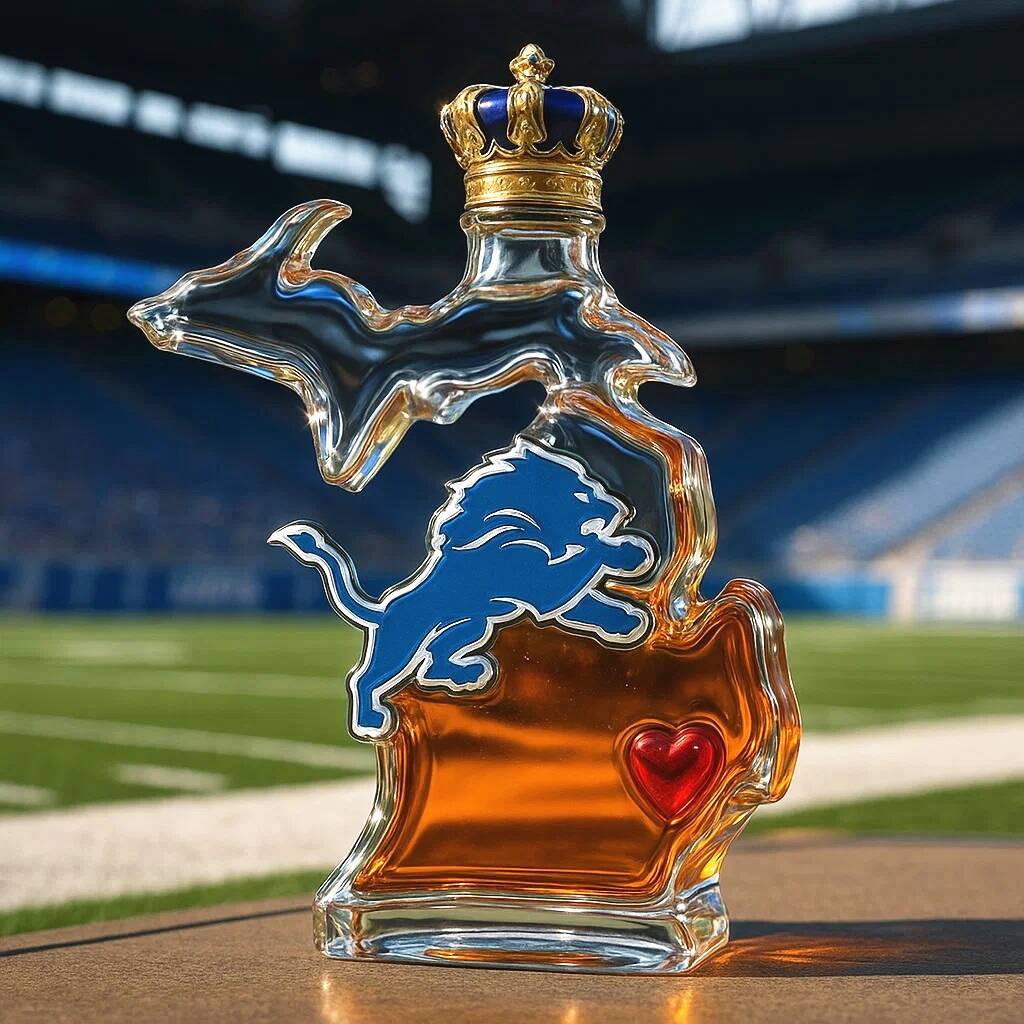 Detroit Lions & State of Michigan Whiskey Bottle