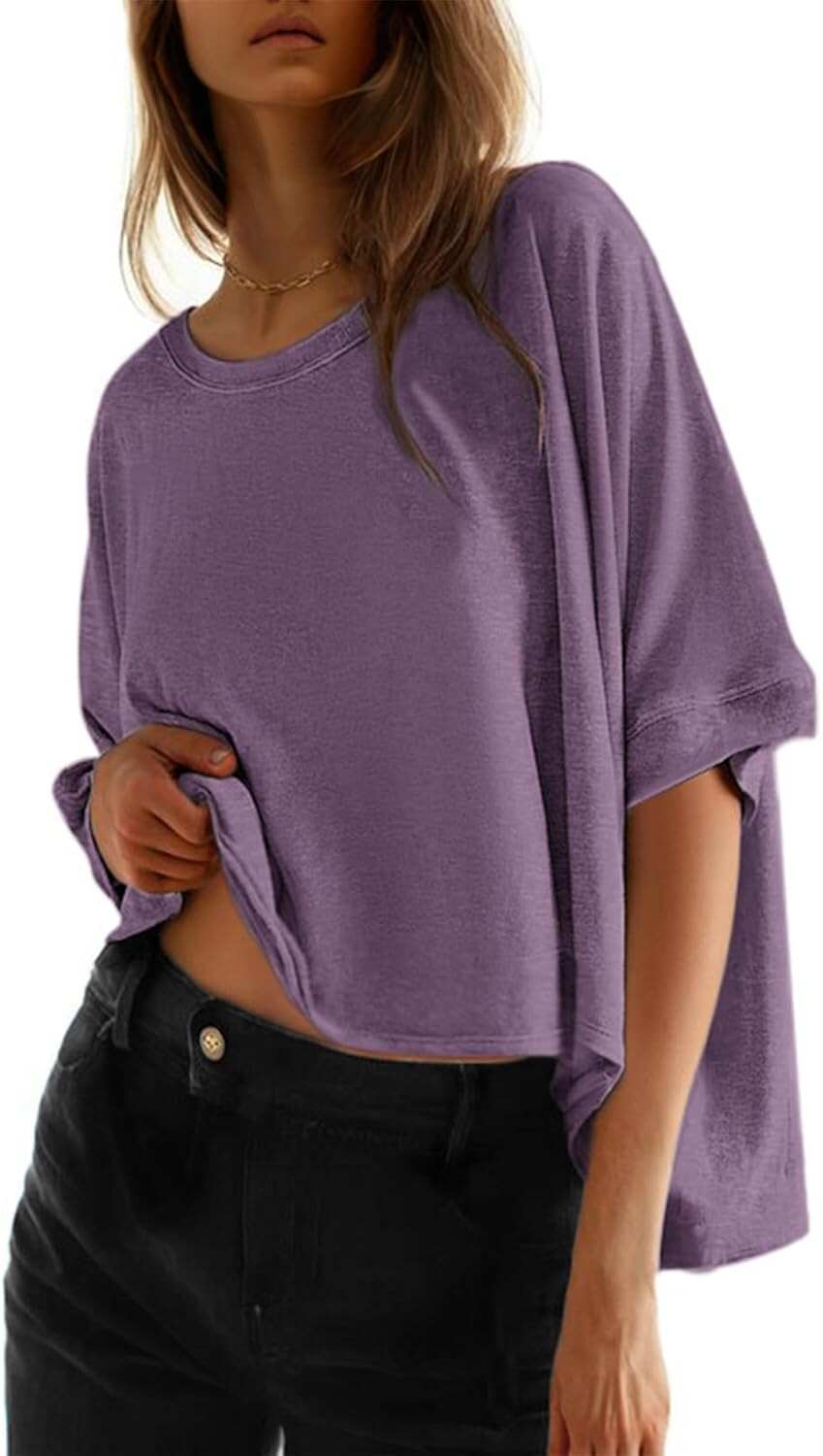 🔥 Last Day For Clearance!Summer Shirts 2026 Womens Solid T Shirts for Women Loose Oversized Tops Basic Tee