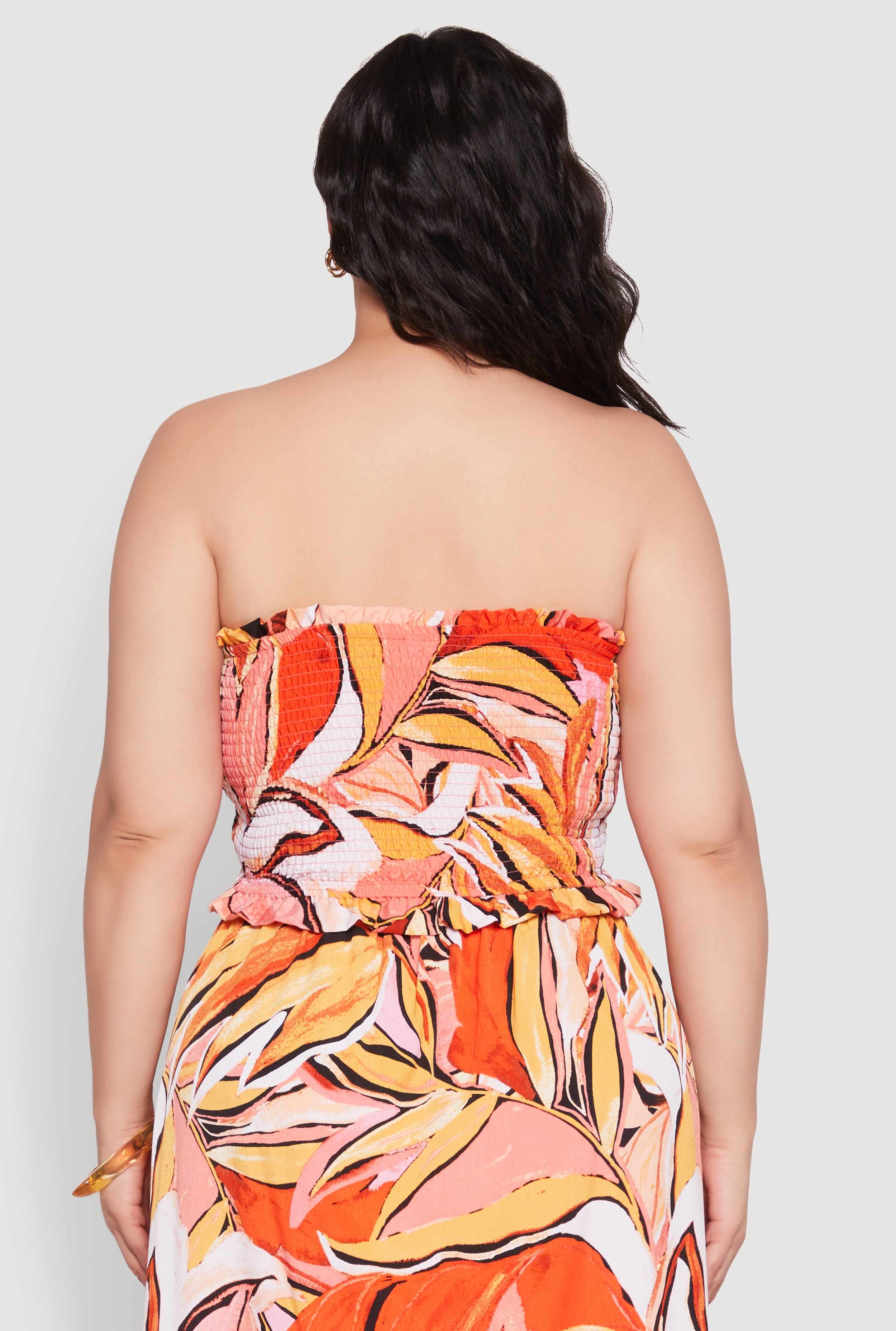 Plus Size Printed Pattern Tie Front Crop Top