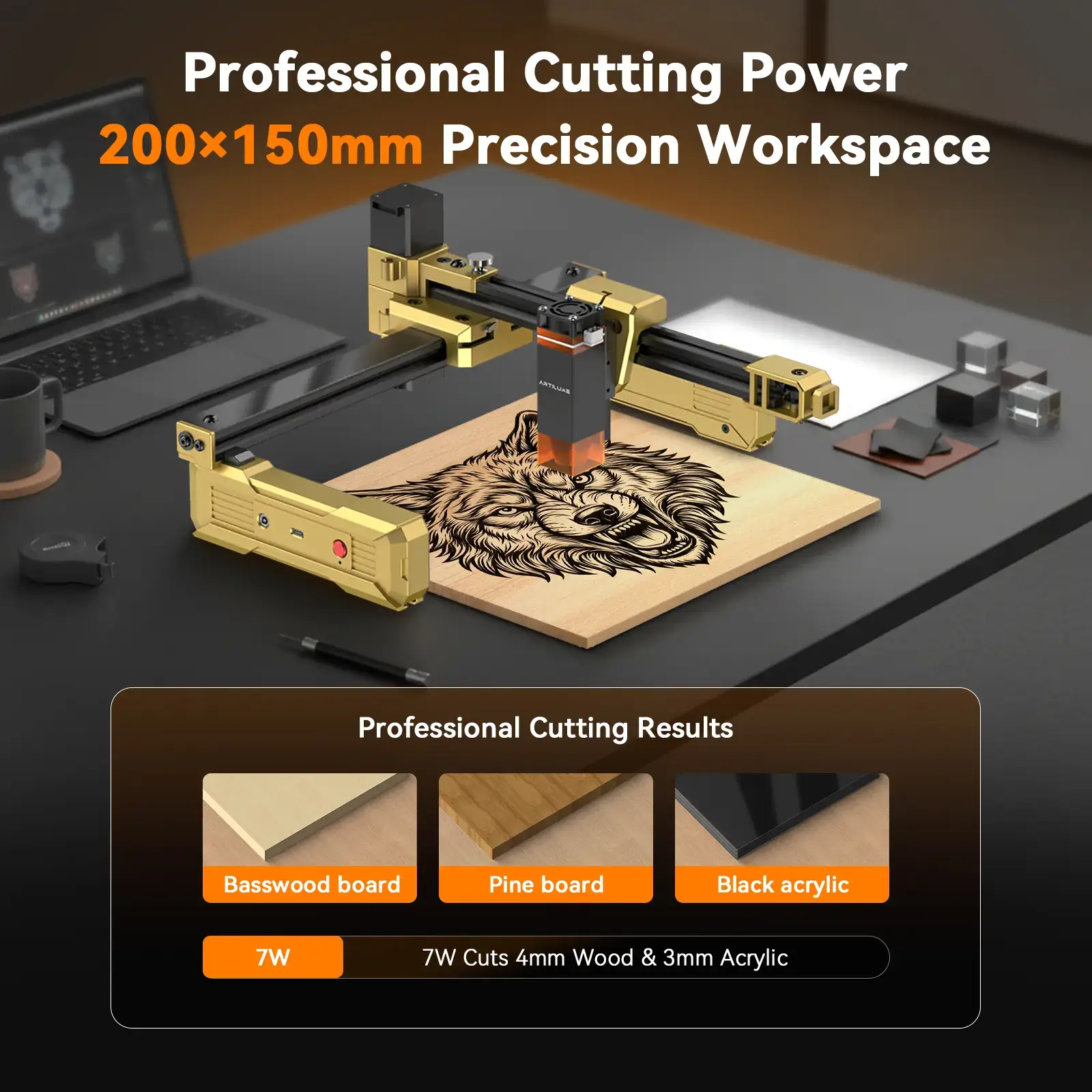 Foldable Portable Laser Engraver, No Assembly, 0.01mm Accuracy, 10000mm/min, for DIY & Small Business