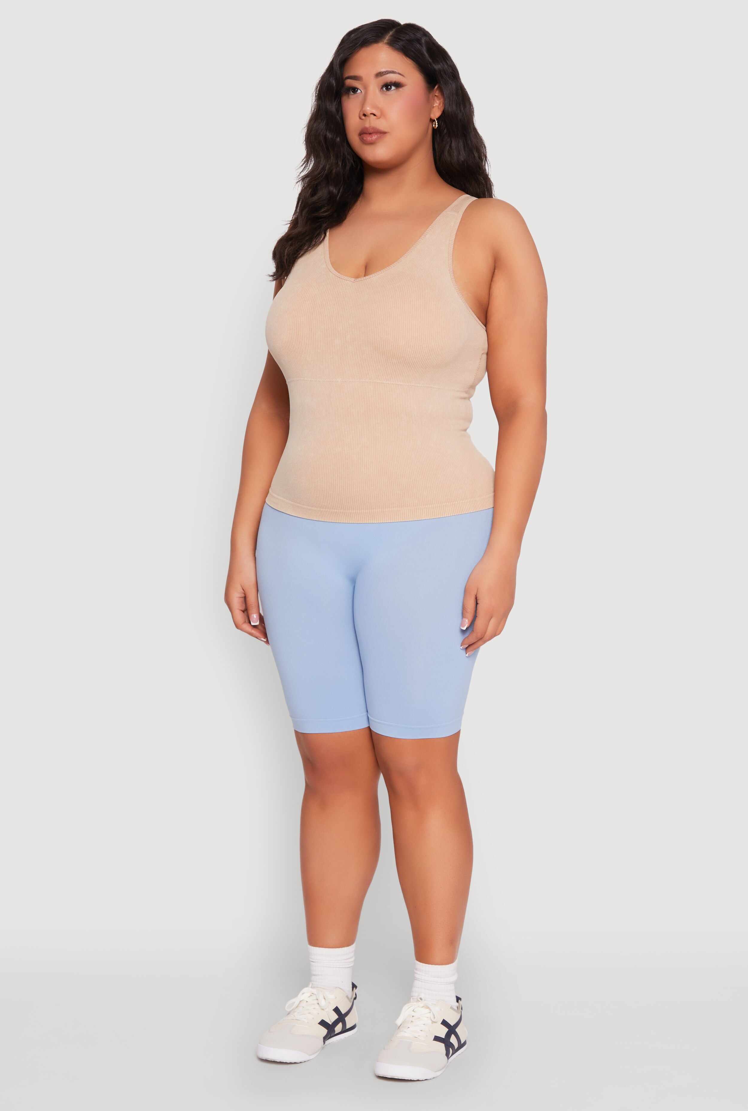 Plus Size Seamless Mineral Wash Shelf Bra Tank Top