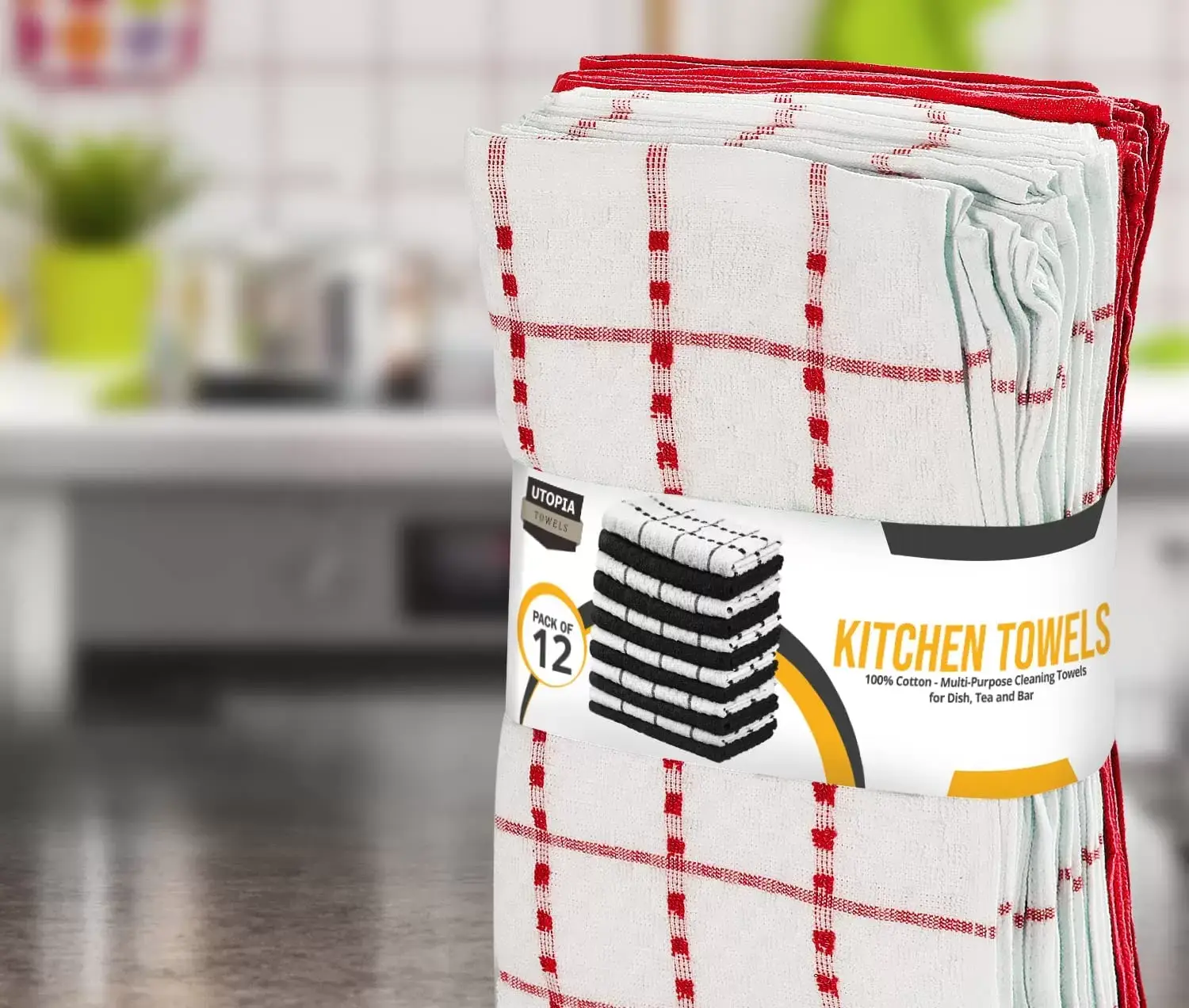 Kitchen Towels 12 Pack, 15 x 25 Inches, 100% Ring Spun Cotton Super Soft and Absorbent Linen Dish Towels, Tea Towels and Bar Towels Set (Black)