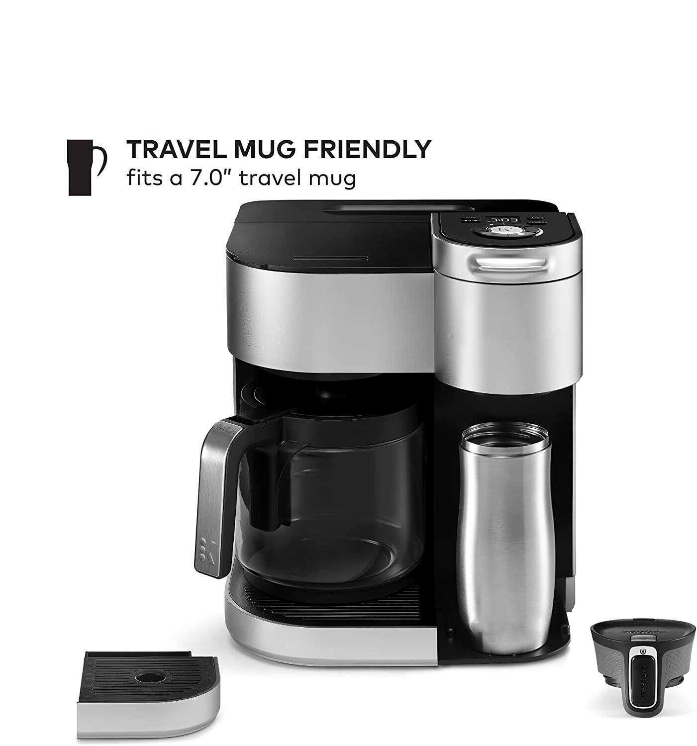 K-Duo Coffee Maker, Single Serve and 12-Cup Carafe Drip Coffee Brewer, Compatible with K-Cup Pods and Ground Coffee, Black