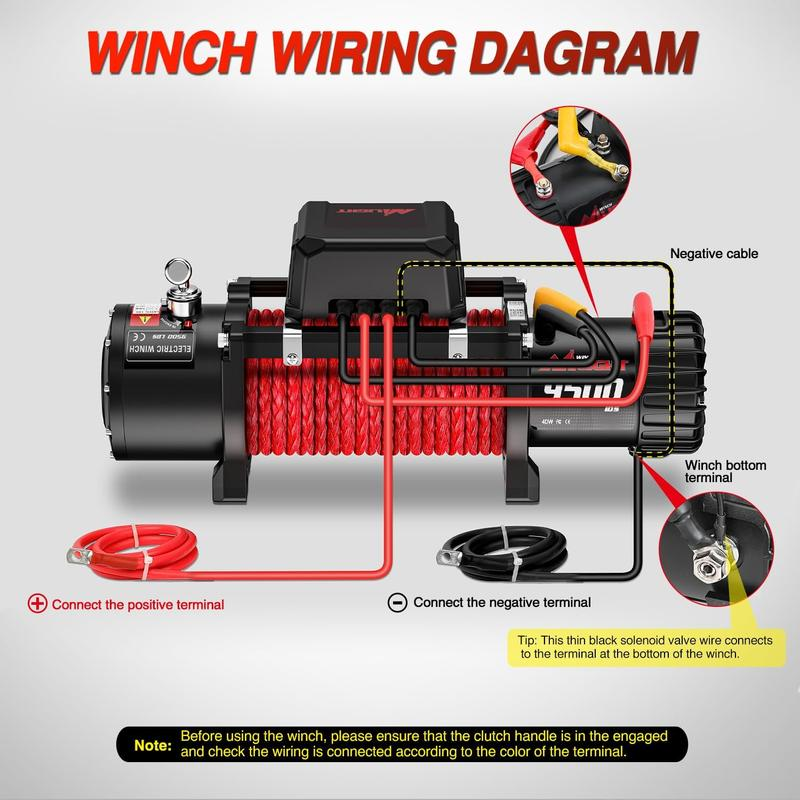 Electric Winch 12V Waterproof IP68 Towing Winches for Trailer Jeep ATV UTV Truck SUV 9500 LBS Portable Badlands Winch with Synthetic Rope Hawse Fairlead Wired Handle Wireless Remote Red Rope