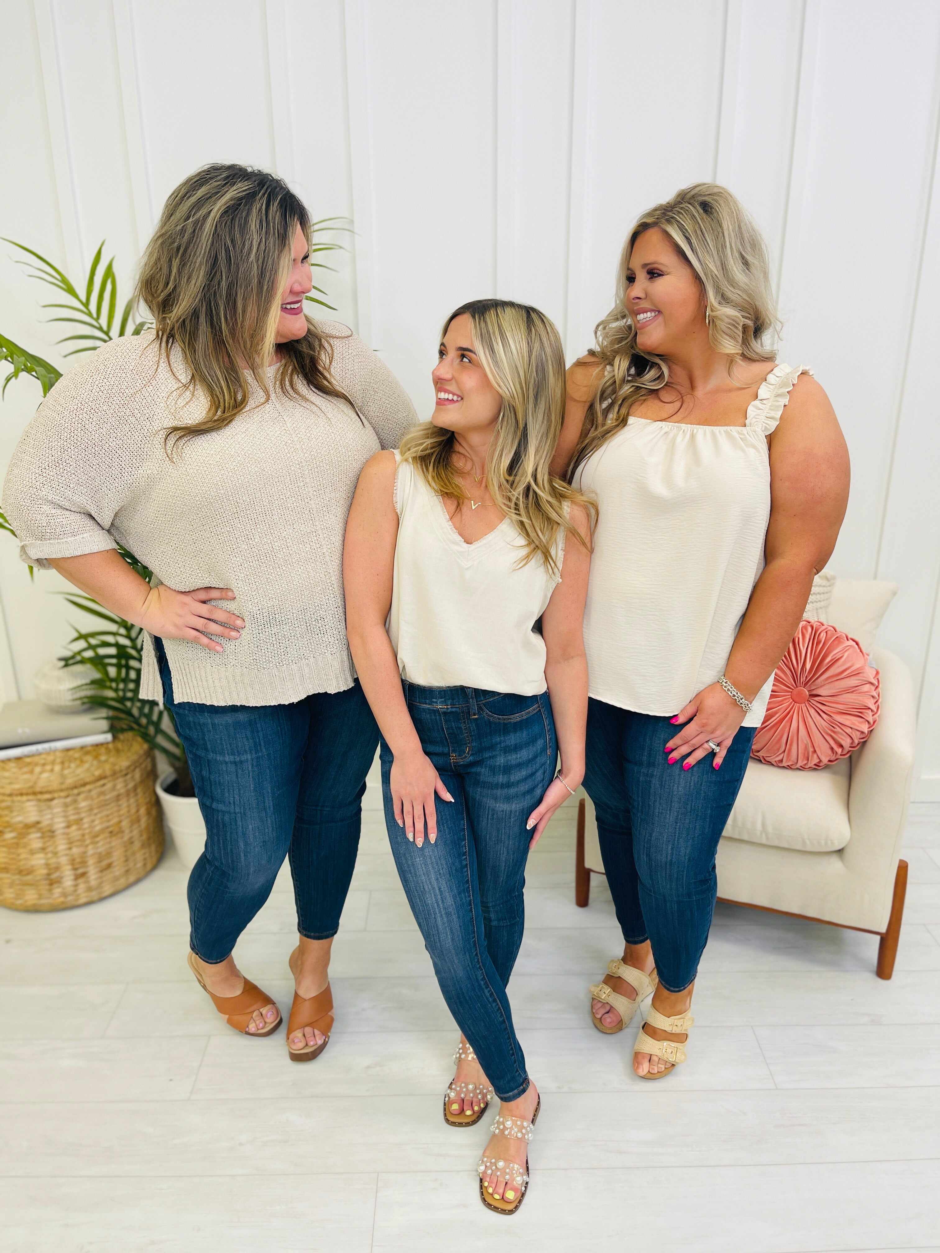 RESTOCK!  Plus/Reg Bend And Snap Non Distressed Pull On Skinny Jeans