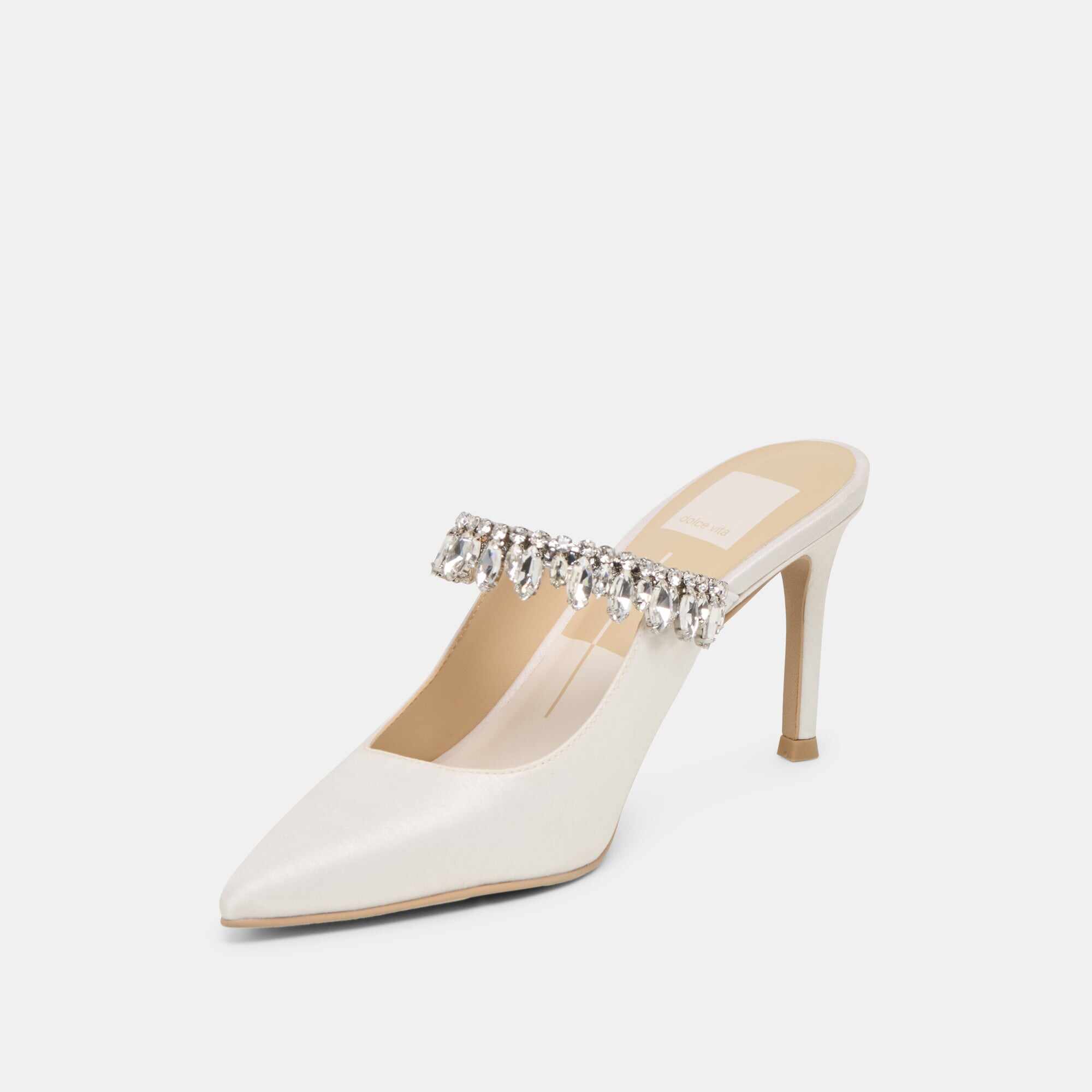 KELI CRYSTAL HEELS WHITE SATIN