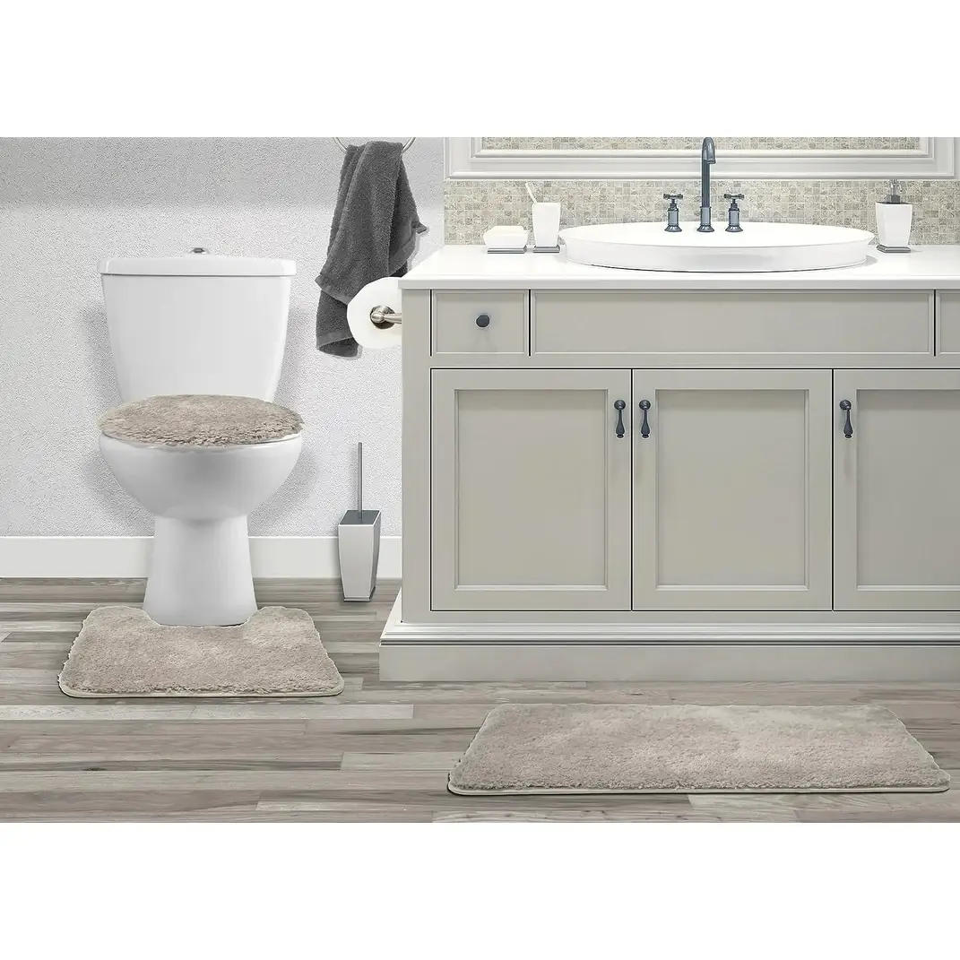 Queen Mary 3 Piece Bathroom Rug Set, Luxury Soft Plush Bath Mat, Contour Rug, Lid Cover, Non-Slip