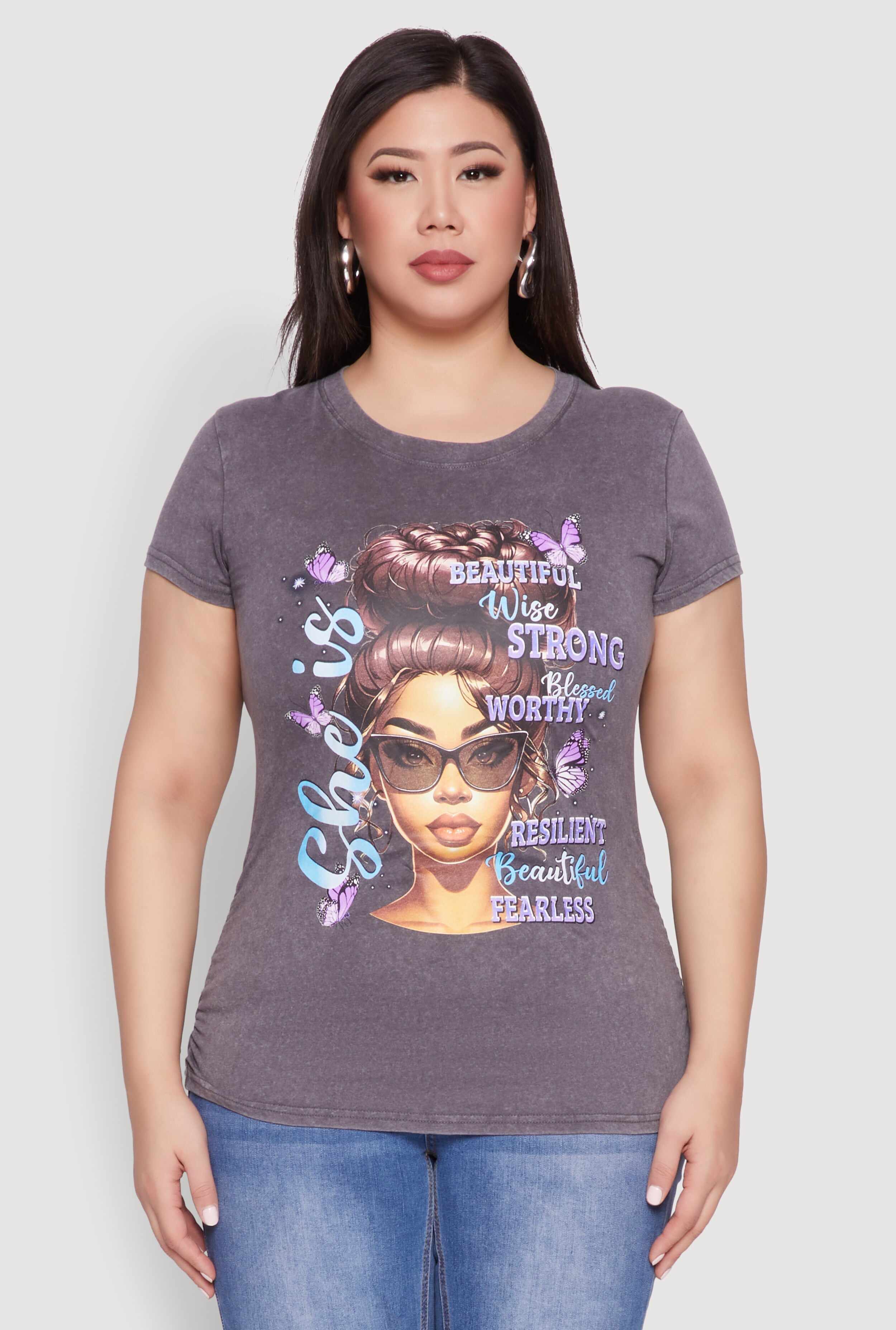 Plus Size Mineral Wash She Is Graphic Tee