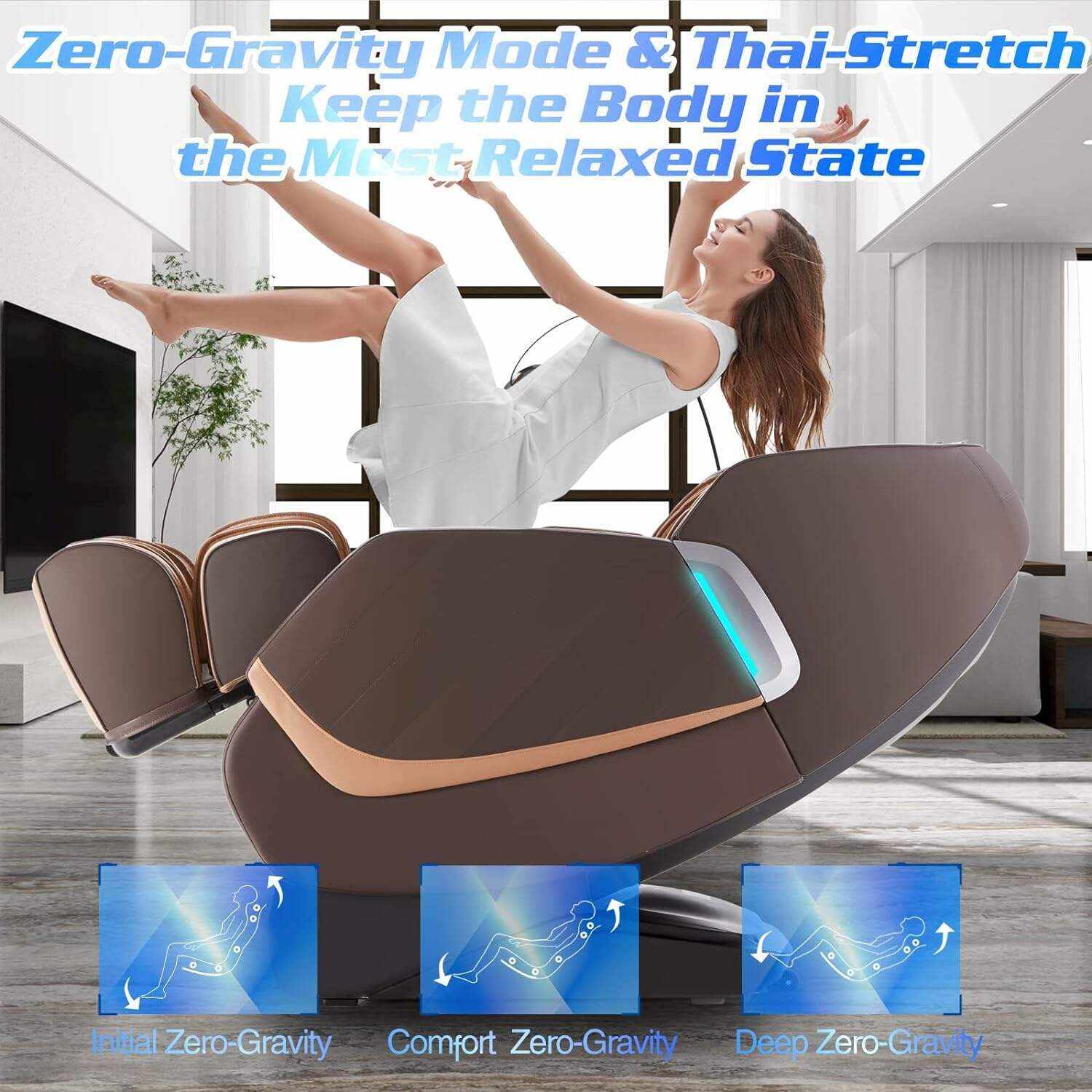 HealthRelife Massage Chair Zero Gravity, Full Body Recliner with Heat Air Pressure SL Track 24 Airbags, Shiatsu Foot Roller Massage Thai-Stretch Bluetooth Speaker, Black&Grey