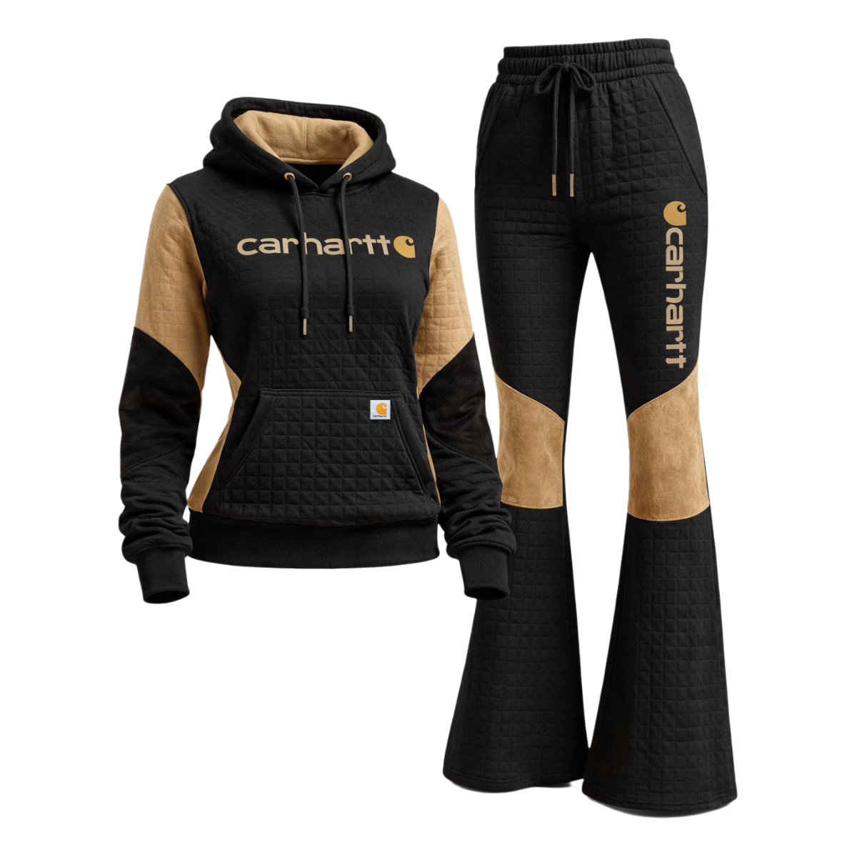 Women's Vintage Suede Pocket Sweat Suit-Black + White