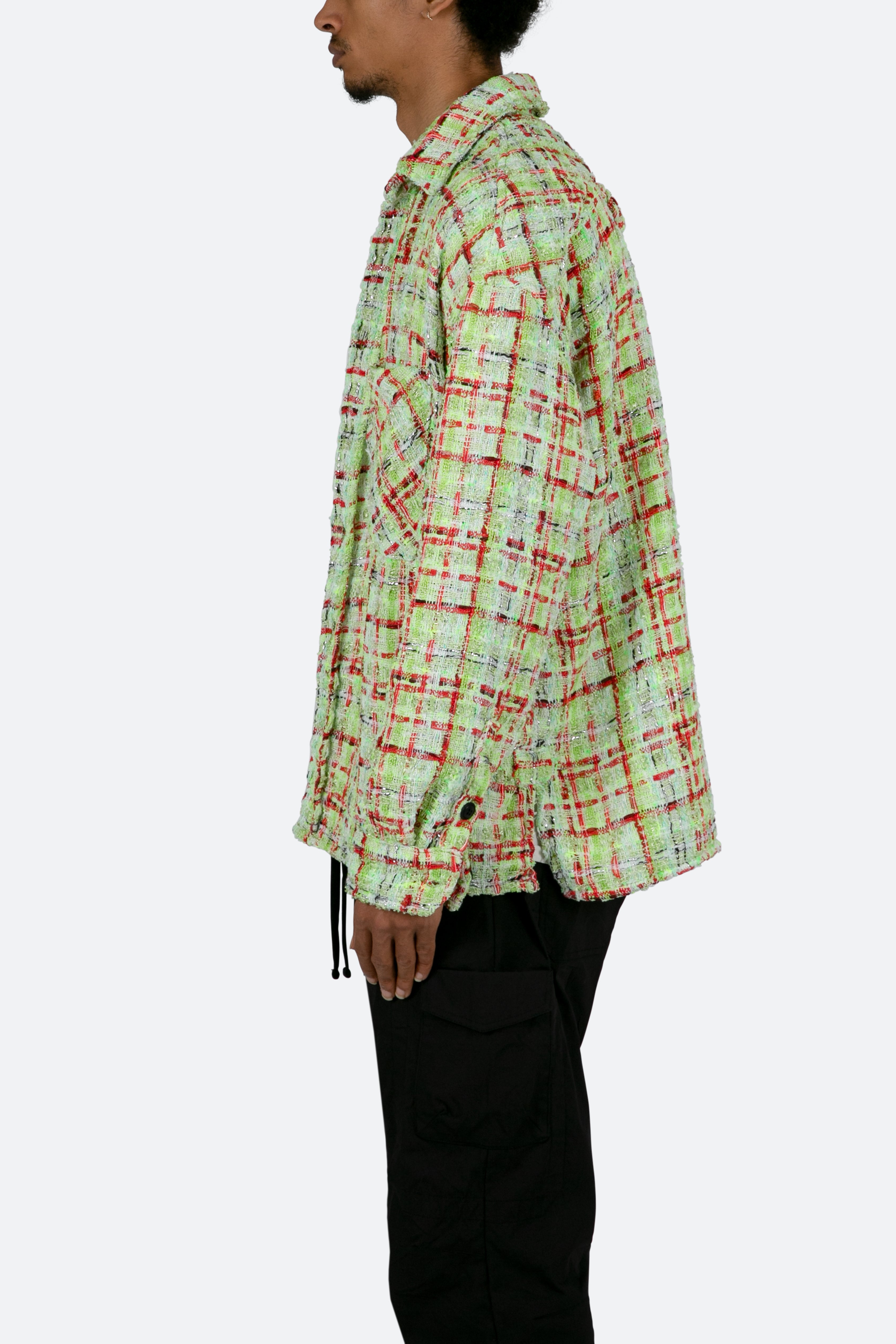 Loose Woven Flannel Shirt - Green