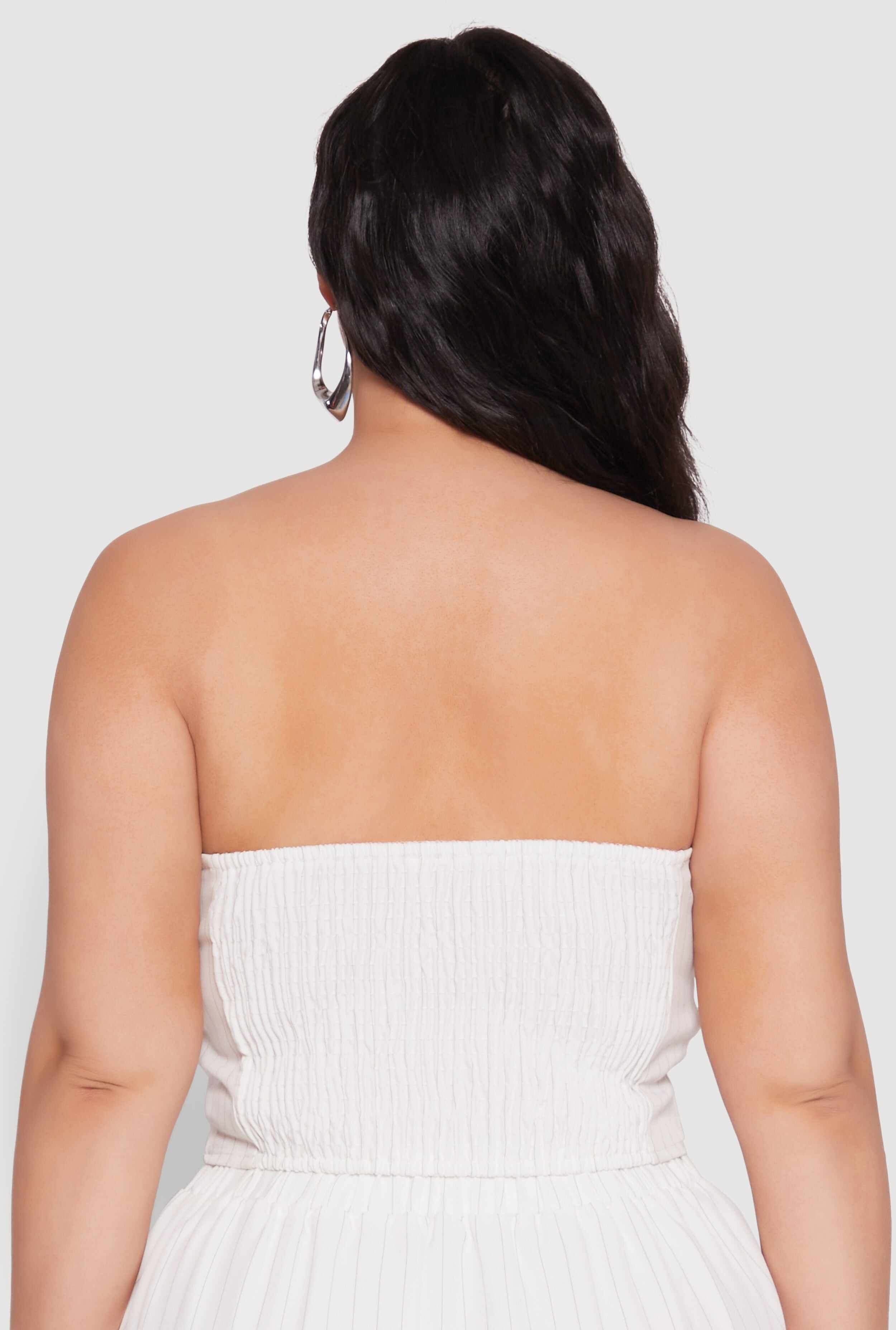 Plus Size Pinstripe Button Front Strapless Top