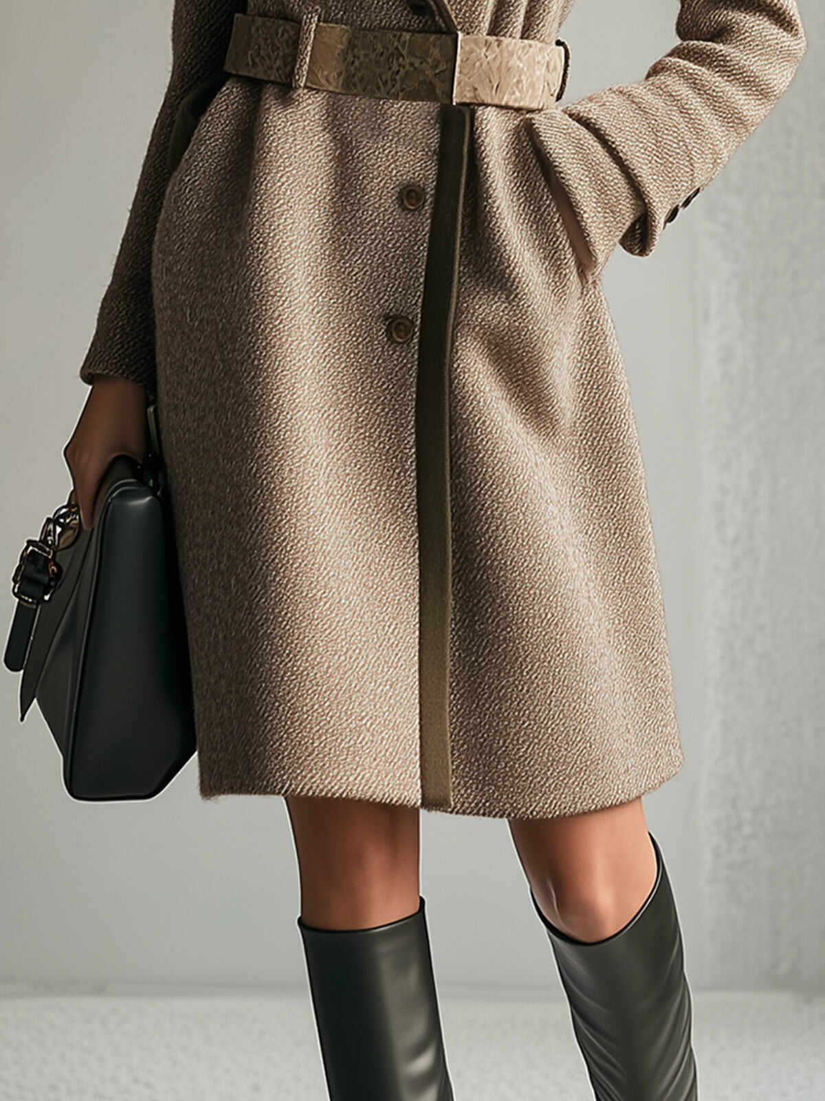 Camel Blend Jacket With Army Green Trim And Belt