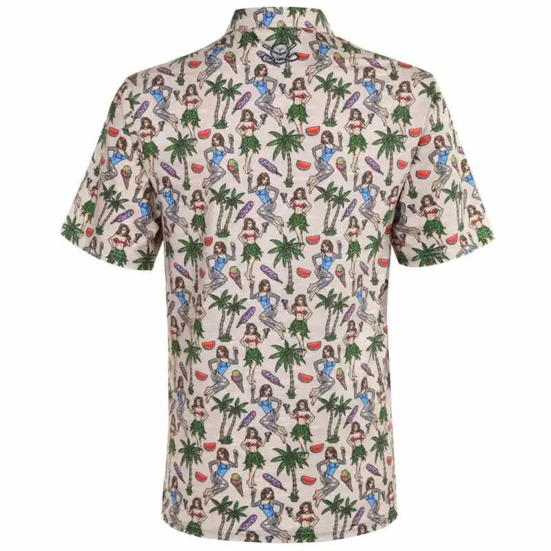 Hula Girl Hawaiian Cool-Stretch Men's Golf Shirt (Khaki)