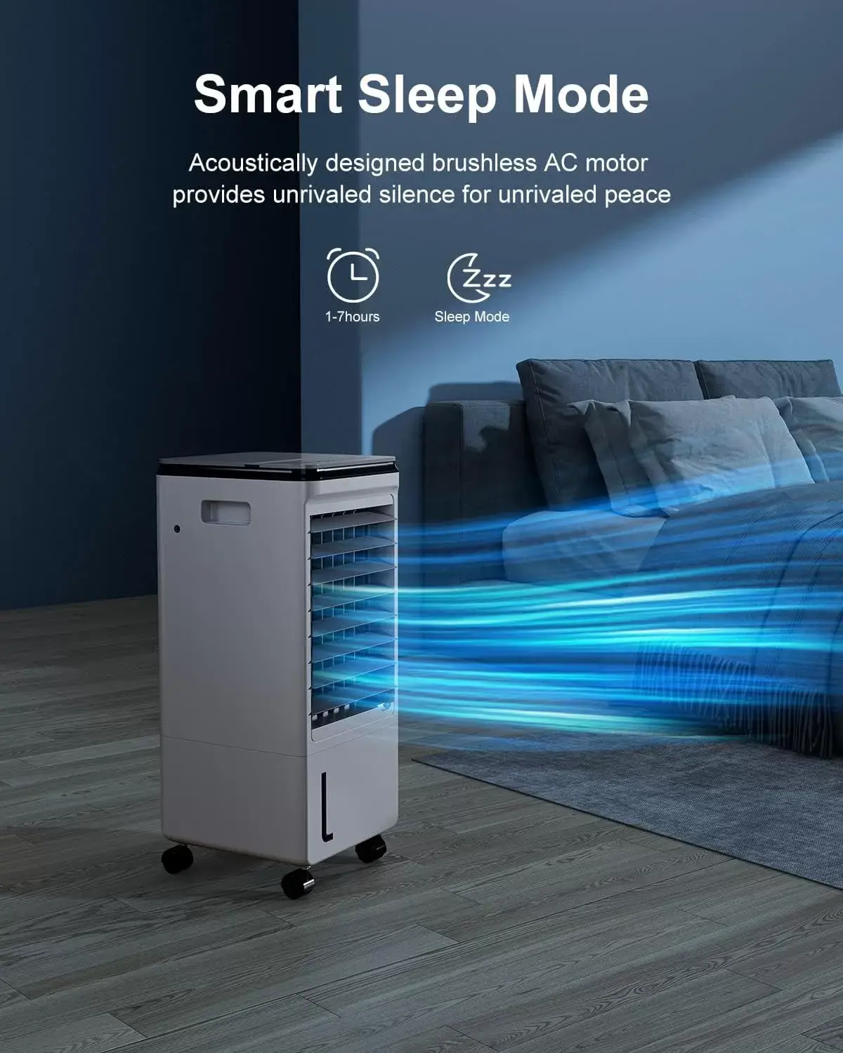 Cozzyben Air Conditioner Portable for Room, 3-IN-1 Evaporative Air Cooler, Windowless Ac Fan for Bedroom Indoor 1.85 Gal Water Tank, 3 Speeds, 80°Oscillation, Remote Control, 1-7H Timer & 4 Ice Pack
