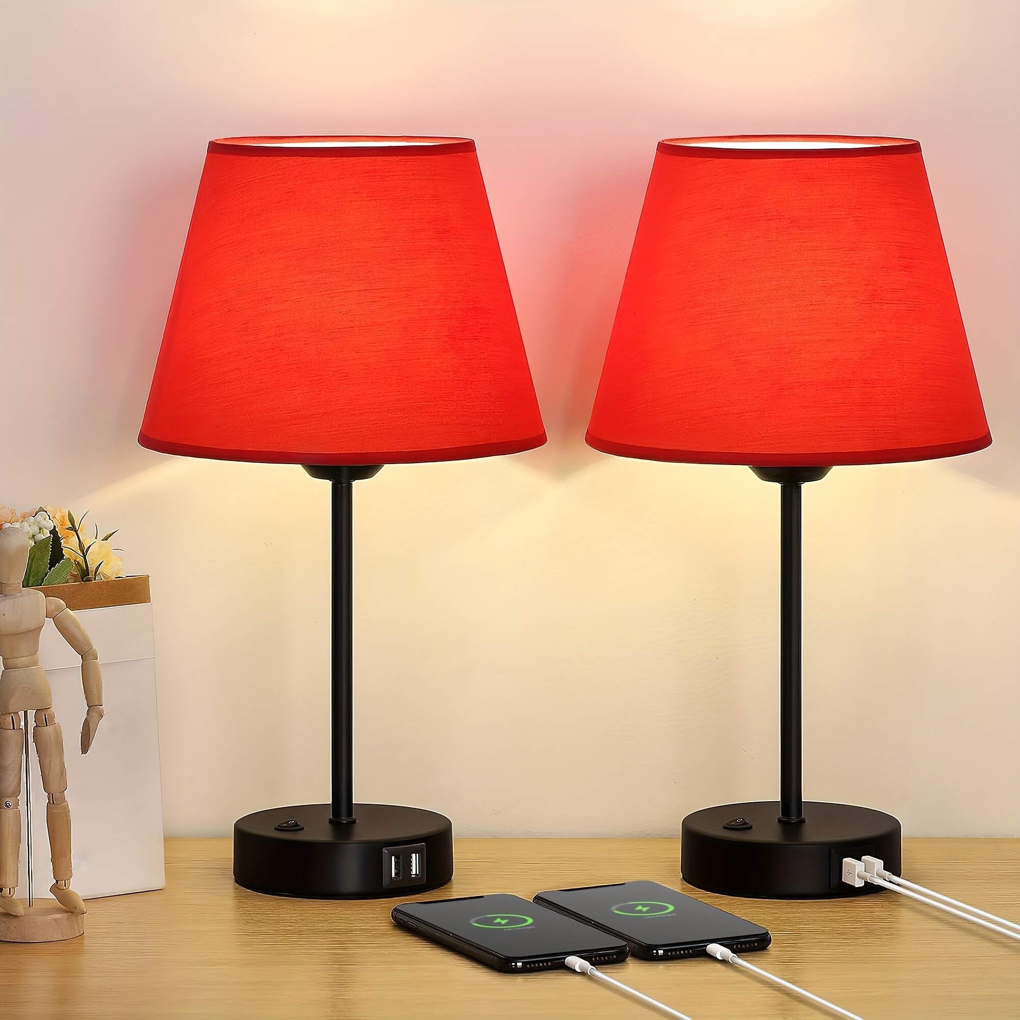 Modern Table Lamps Set Of 2 with Dual USB Charging Ports - Perfect for Bedroom, Living Room, Study Room