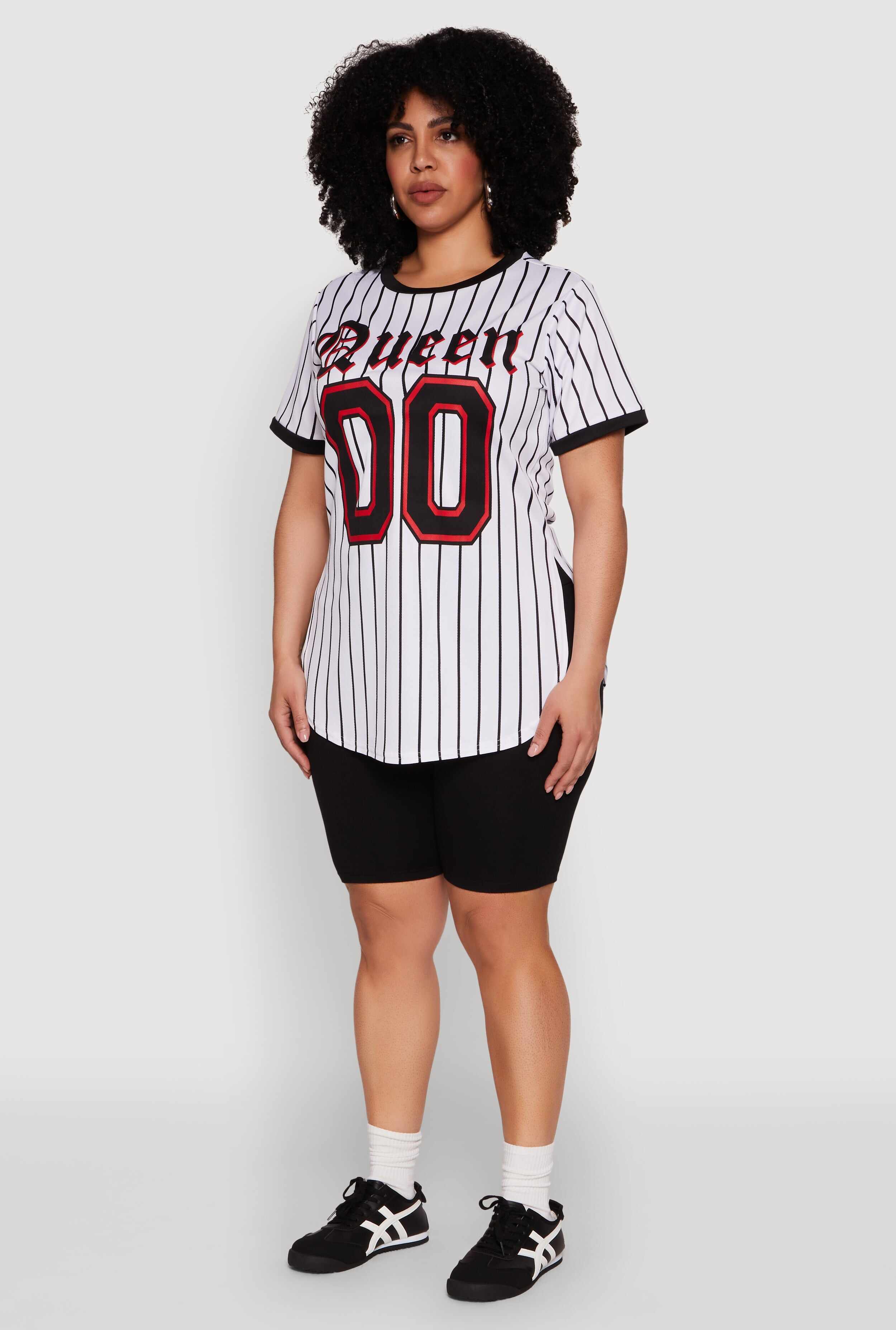 Plus Size Striped Queen Graphic Baseball Tee