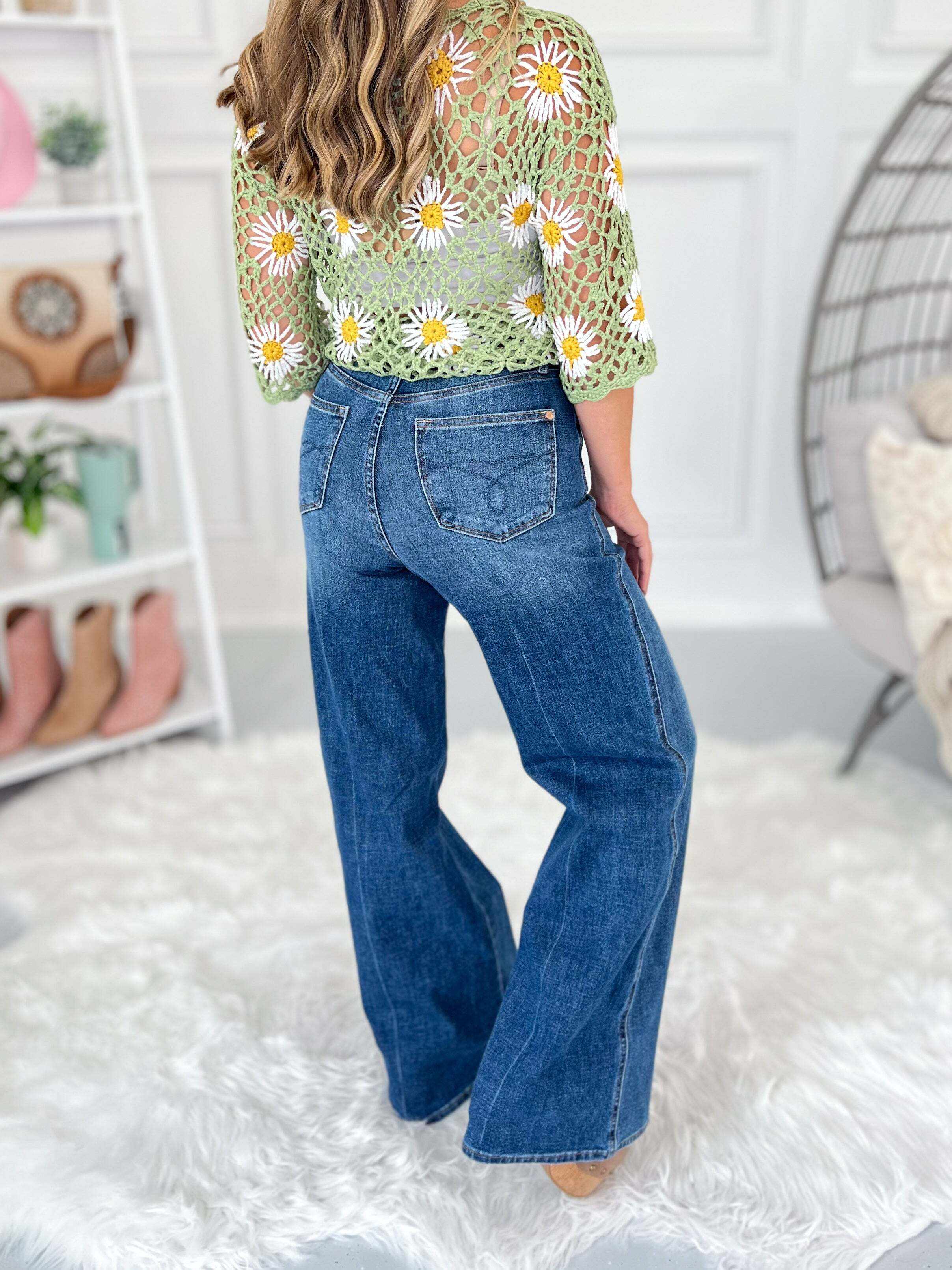 Christmas Tummy Control Retro Wide Leg Jeans- Final Sale