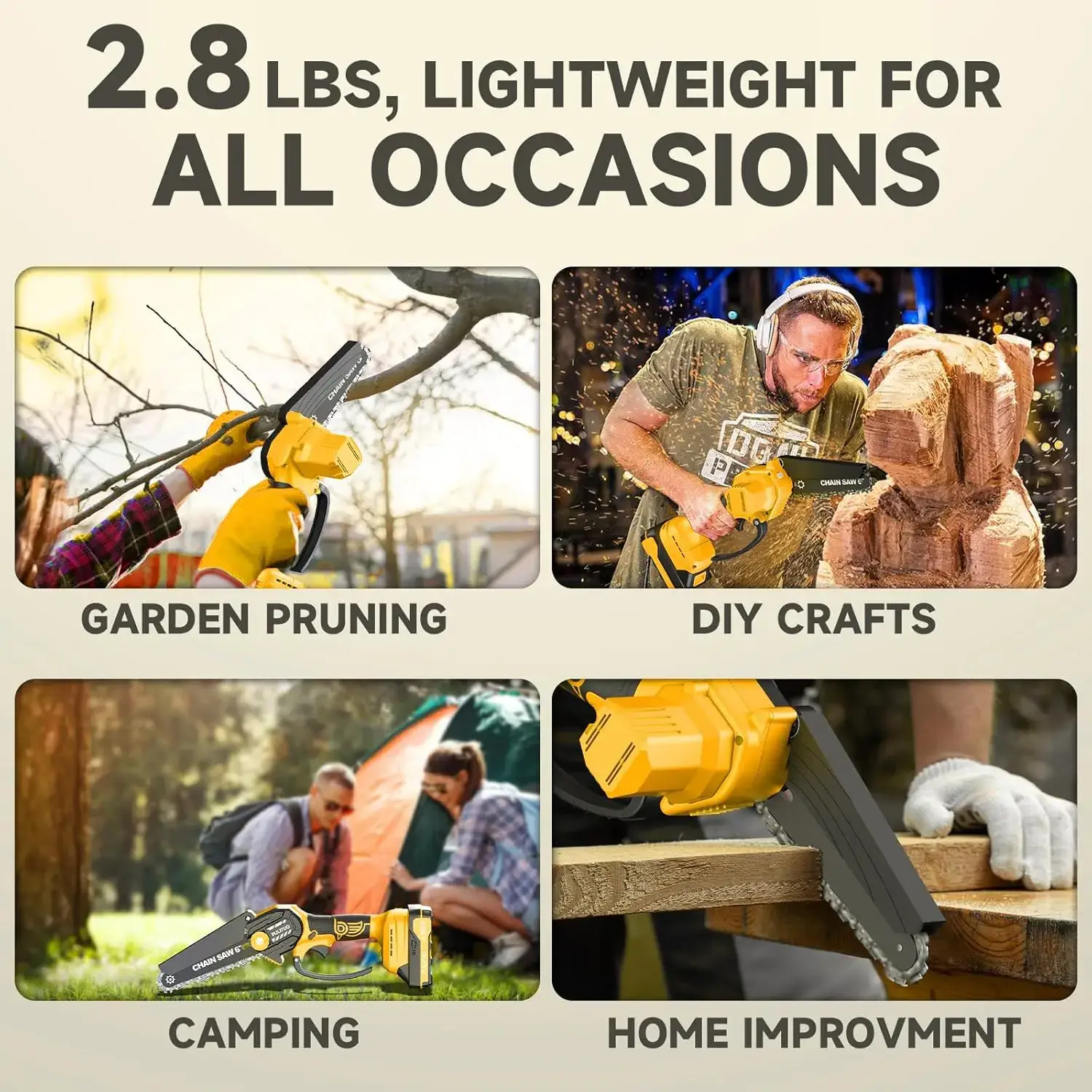 Mini Chainsaw Cordless 6 Inch Battery Powered 880W Motor 4020 RPM for Wood Cutting Tree Trimming Yard Work Garden Tools Gift for Men Dad Husband