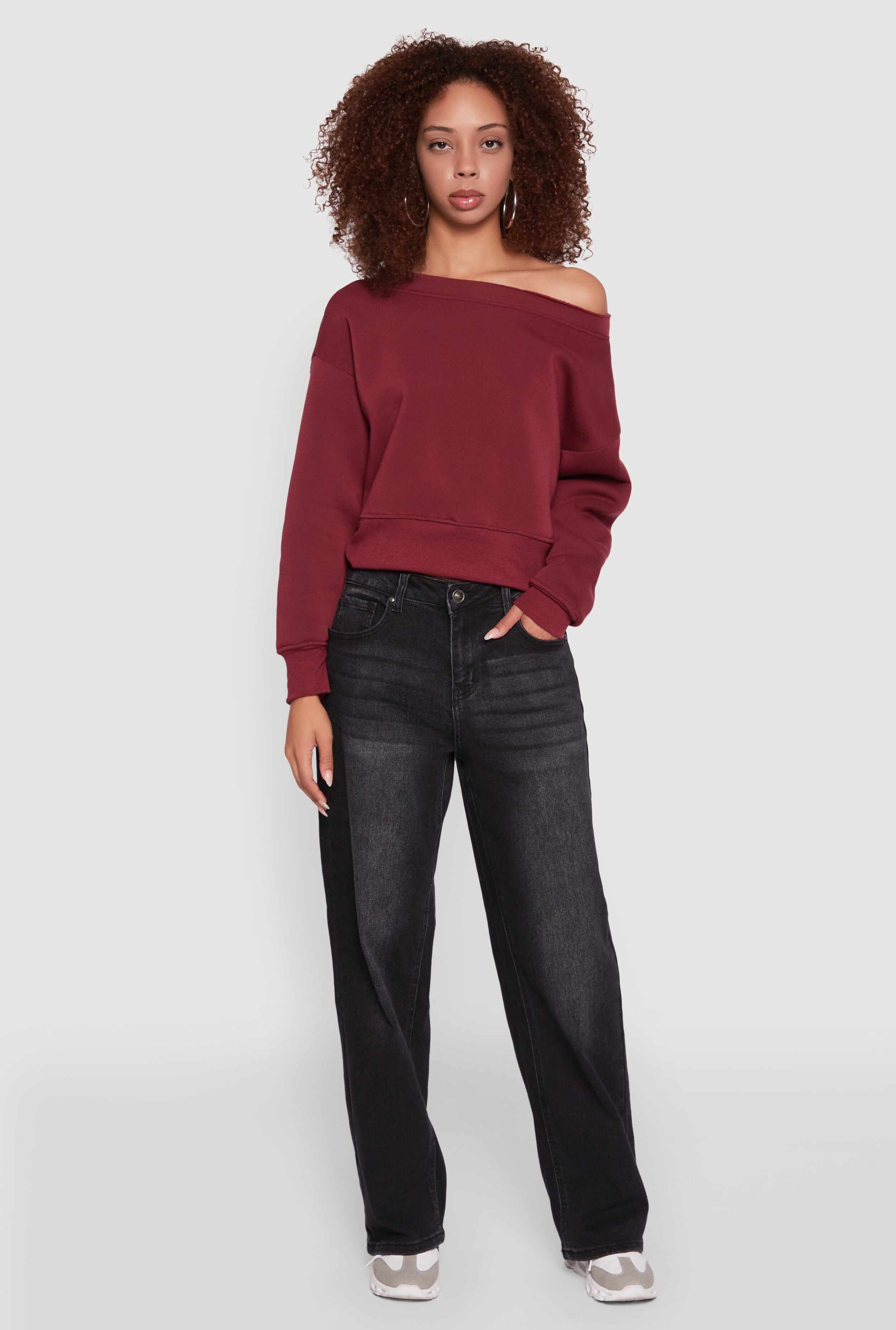 Long Sleeve Fleece Lined Crop Sweatshirt