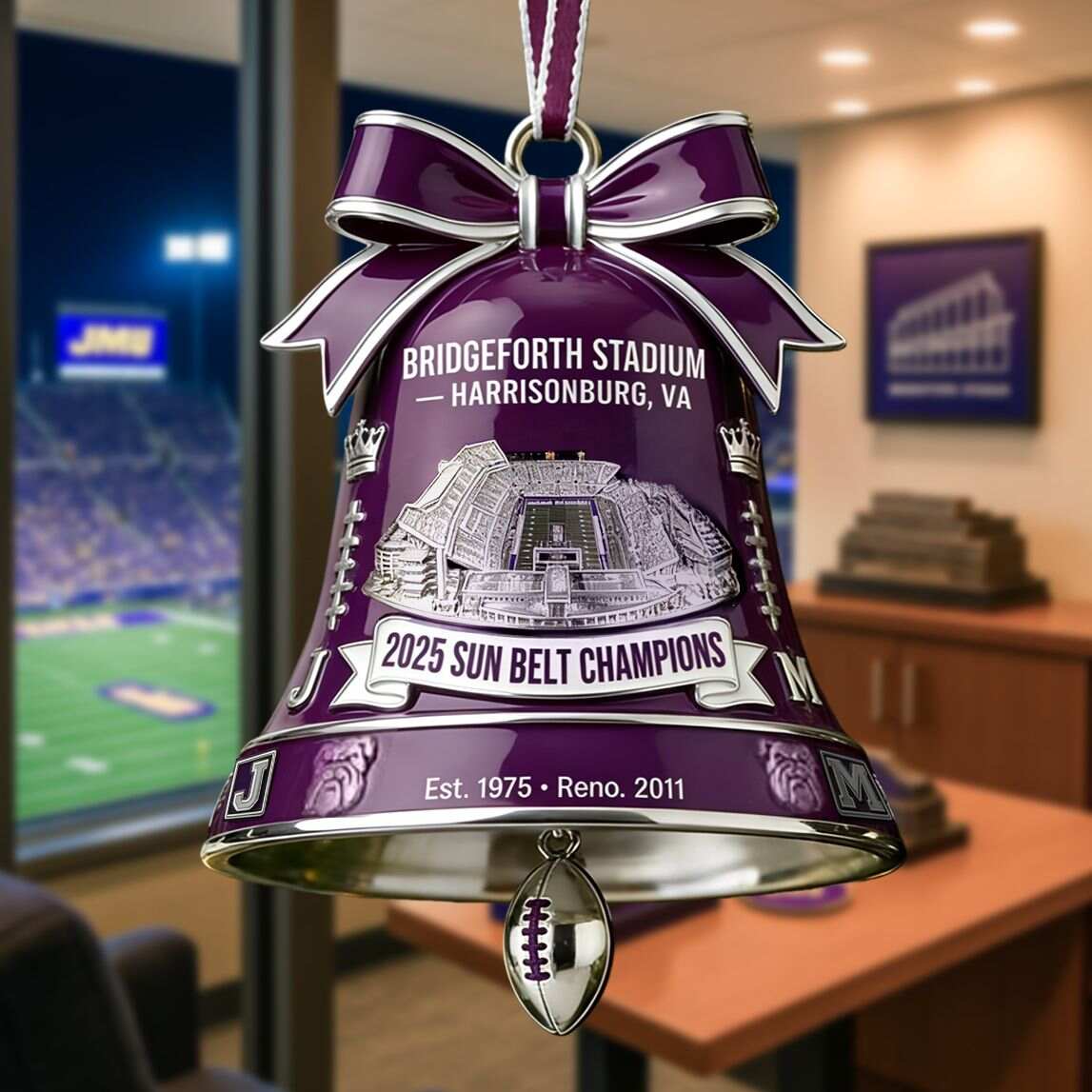Bridgeforth Stadium 2025 Sun Belt Champions Bell Ornament