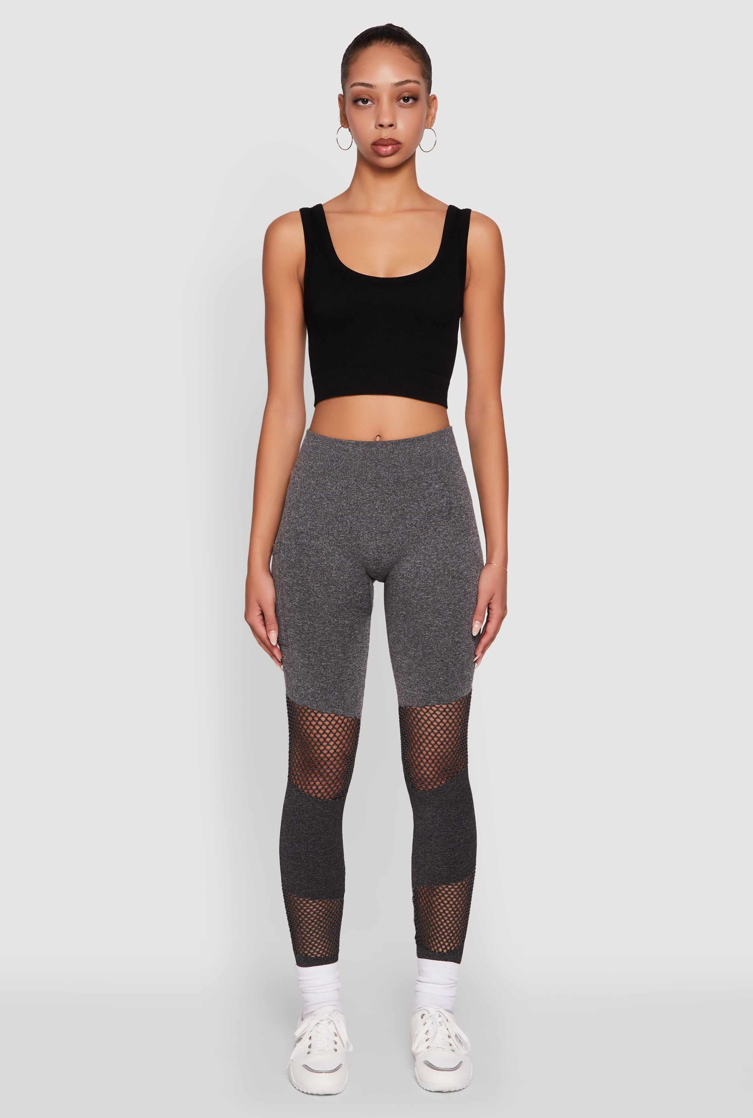 Laser Cut Color Block Leggings with Cell Phone Pocket