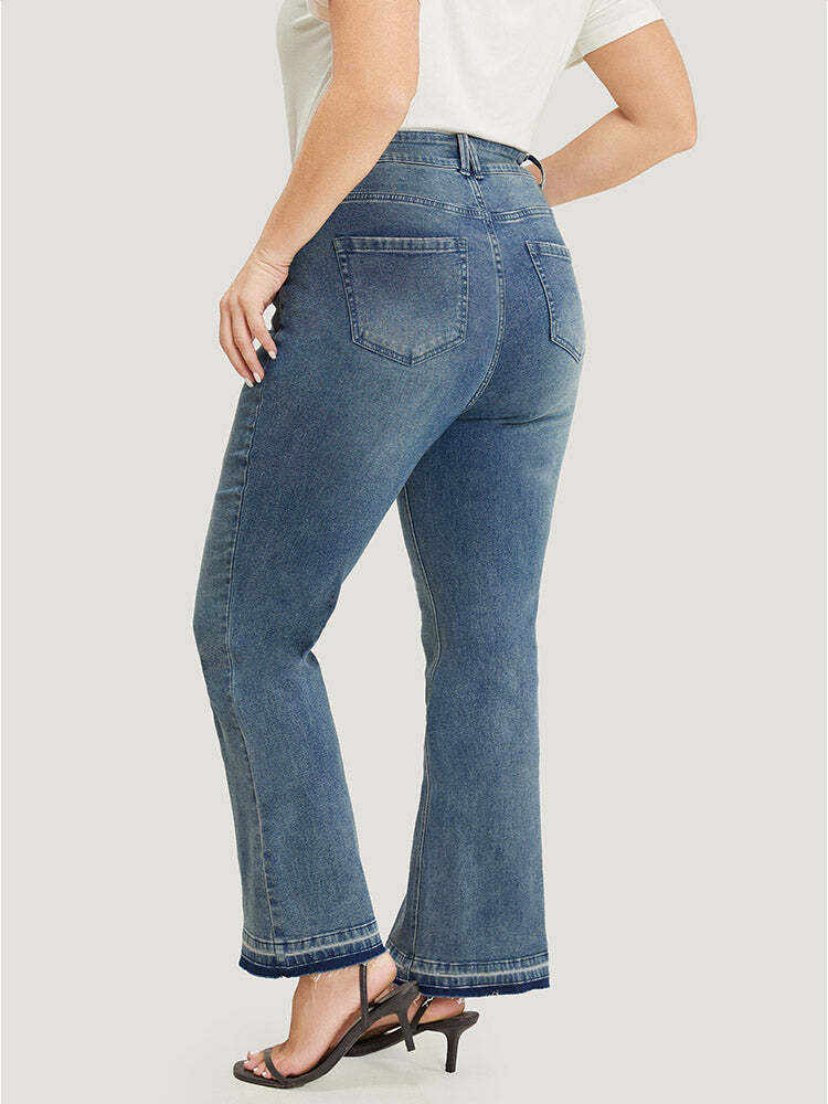 Flare Leg Very Stretchy Medium Wash Contrast Hem Jeans