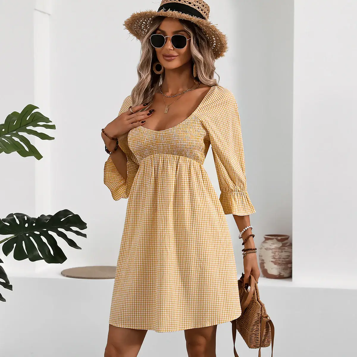 Smocked Bust Short Sleeve Mini Dress