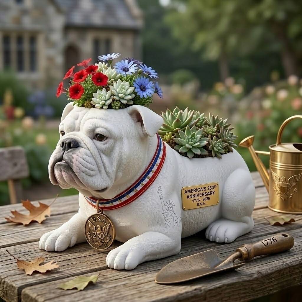 🇺🇸 America's 250th: Patriotic Bulldog Garden Planter 🌸