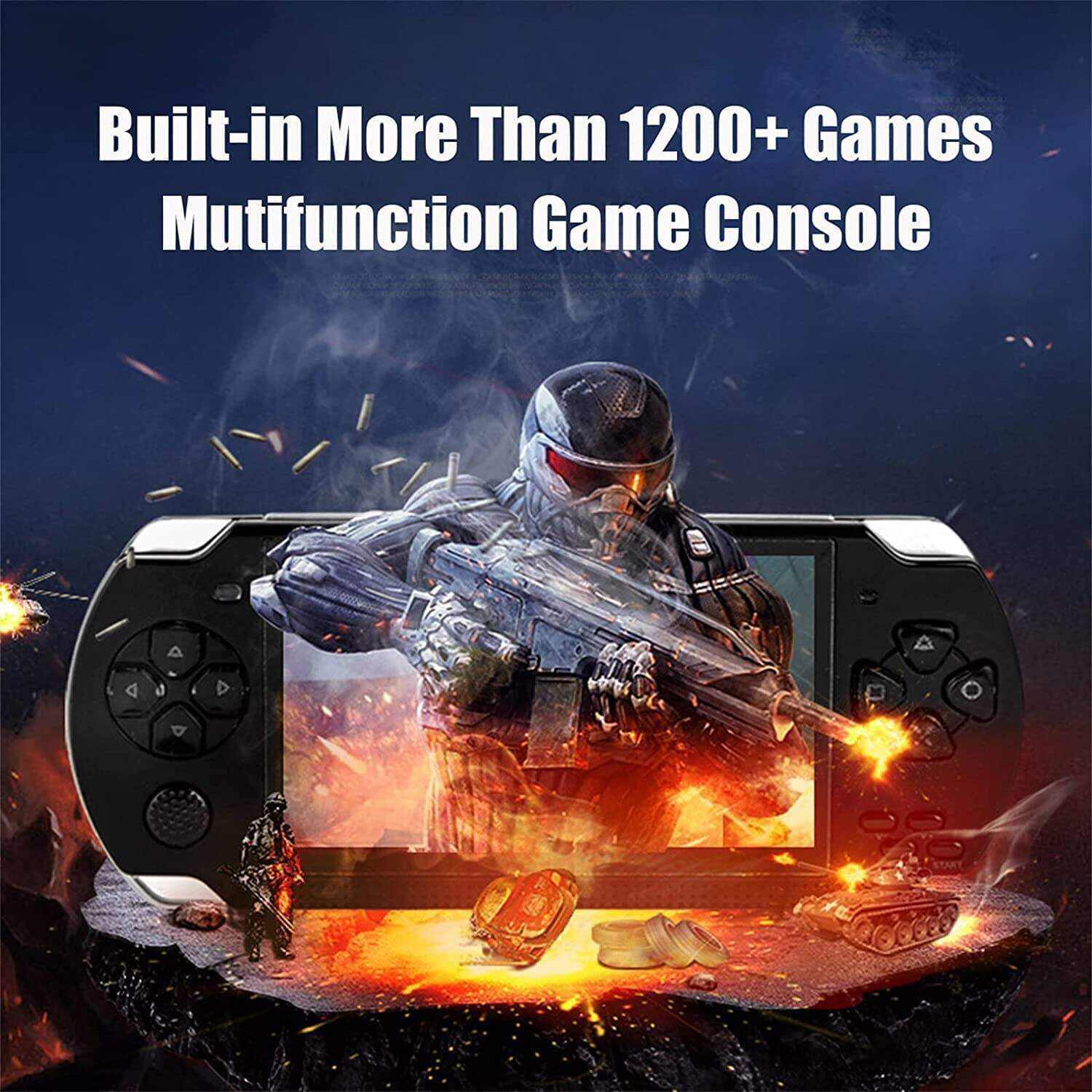 Built-in 1200 Games 4.3’’ HD Screen Retro Gaming System, Support TV Output, Portable Rechargeable Game Console with Dual Joystick, Best Gift for Kids and Adult
