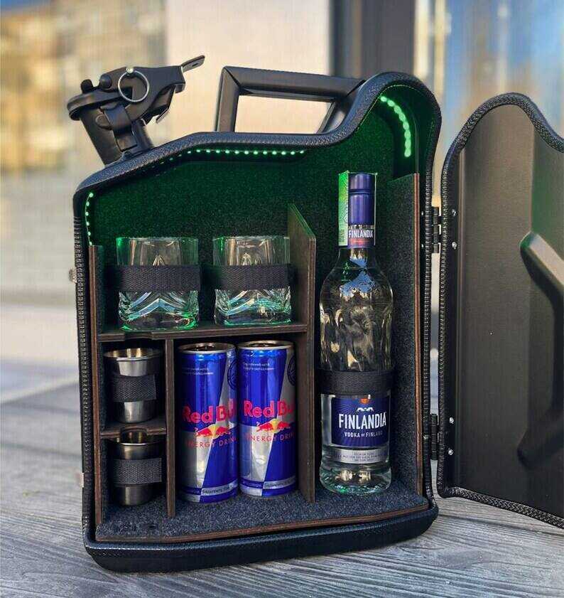10 L Personal Jerry Can Mini Bar With Vodka Glasses and Illumination Inside, Custom Fuel Bar, Canister Mini Bar, Camping Bar, Home Bar Set