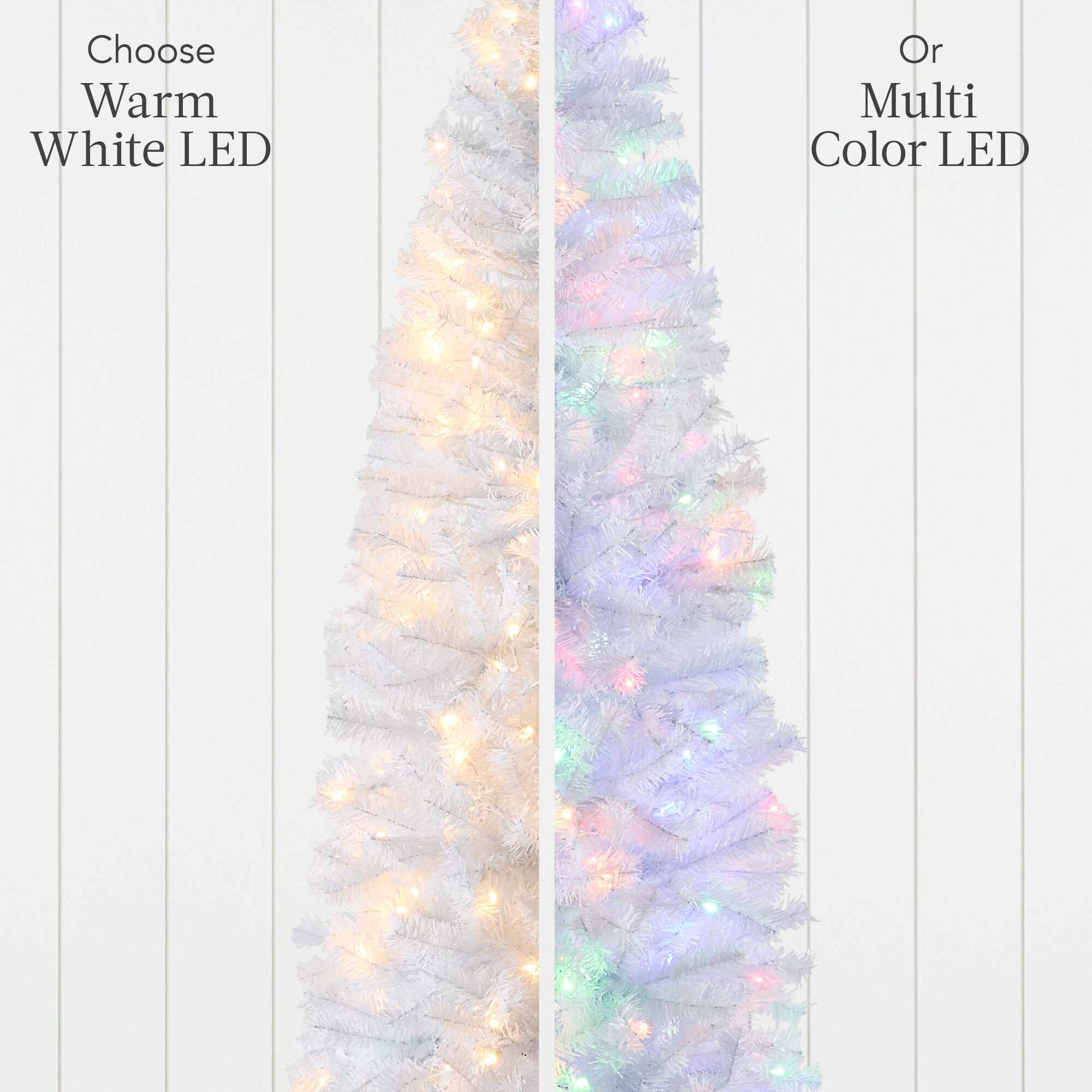 Pre-Lit White Pencil Christmas Tree w/ Metal Base, 2-in-1 Multicolor Lights