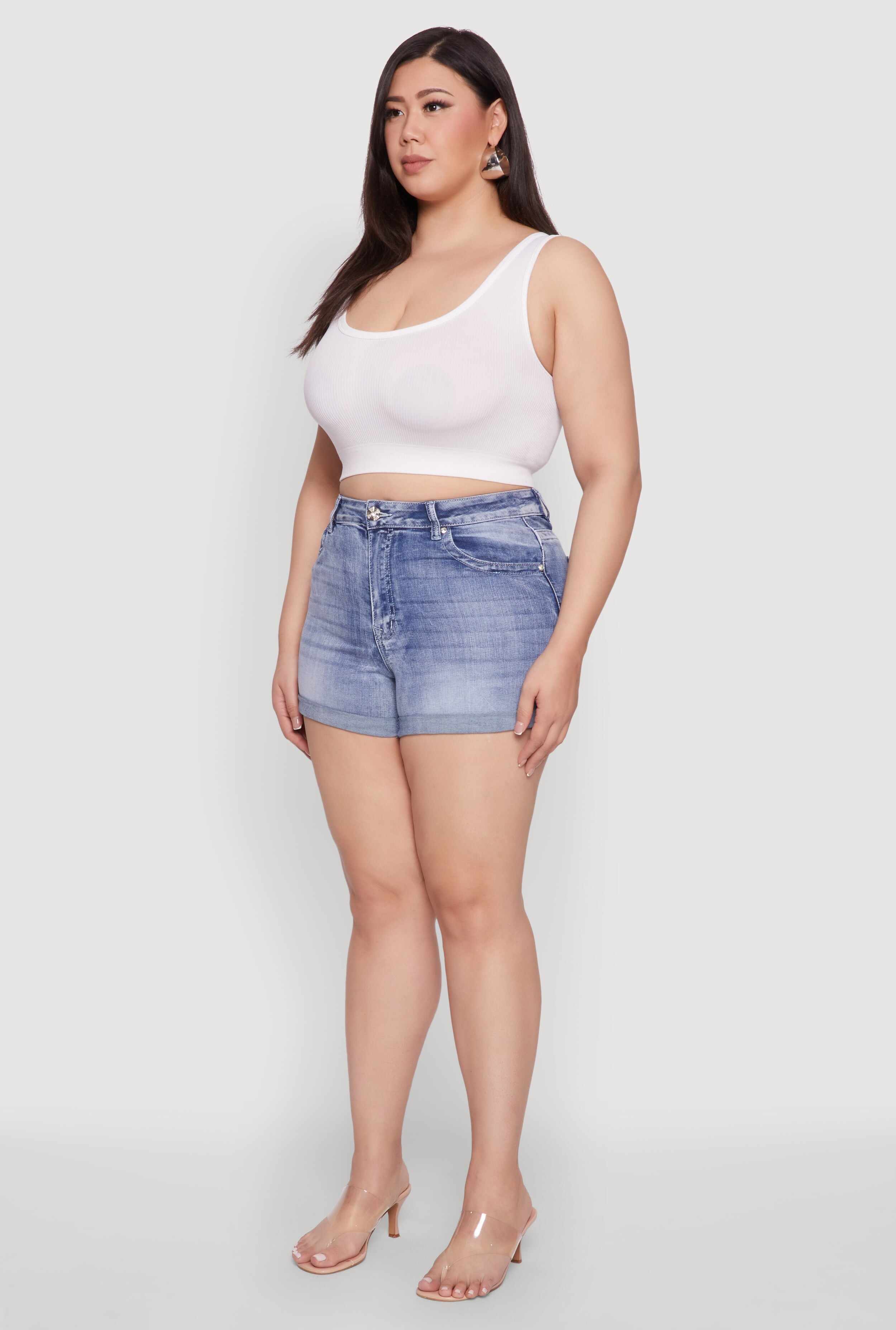 Plus Size WAX Denim Whiskered Shorts