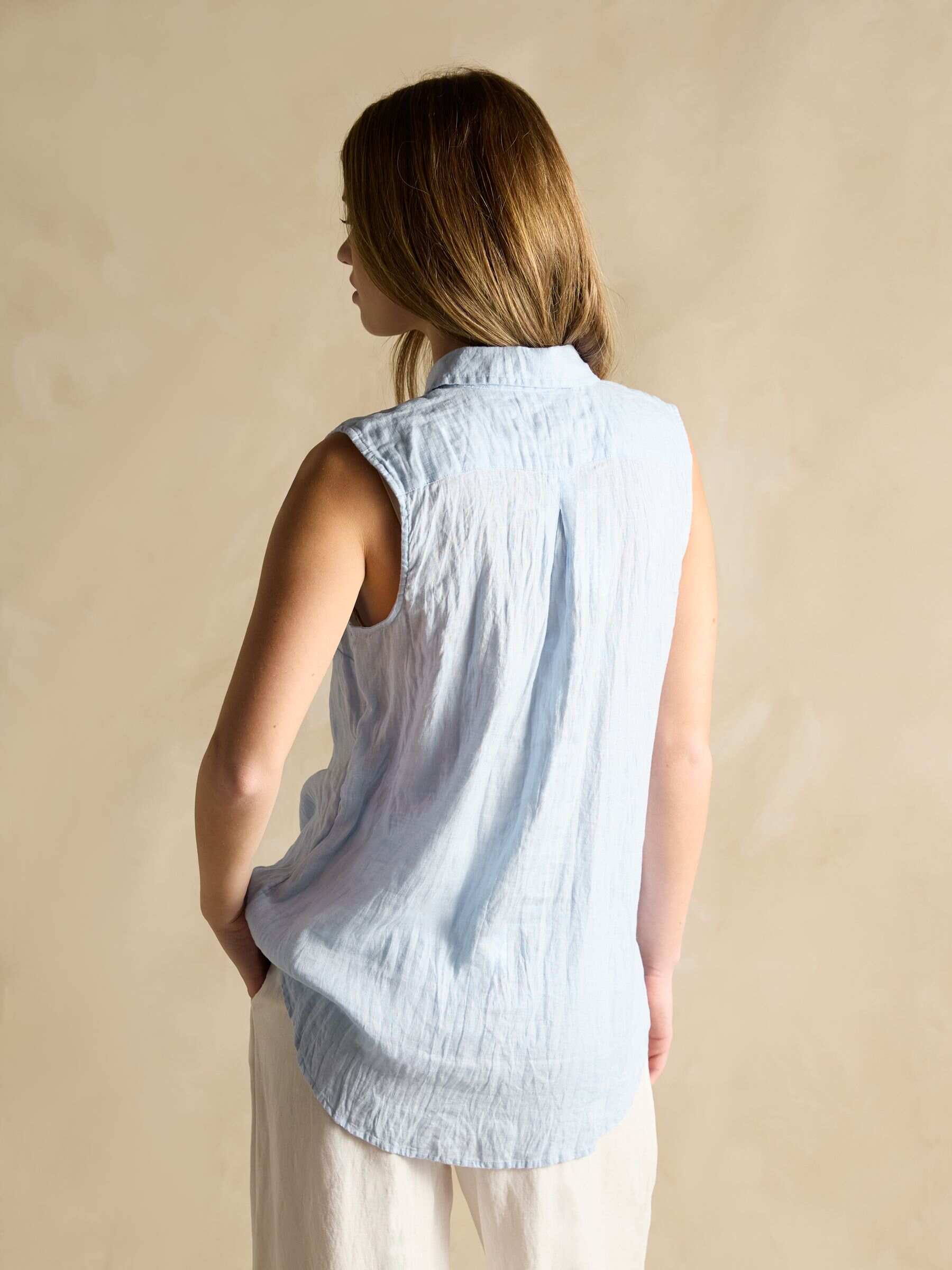 Selene Blue 100% Linen Sleeveless Shirt